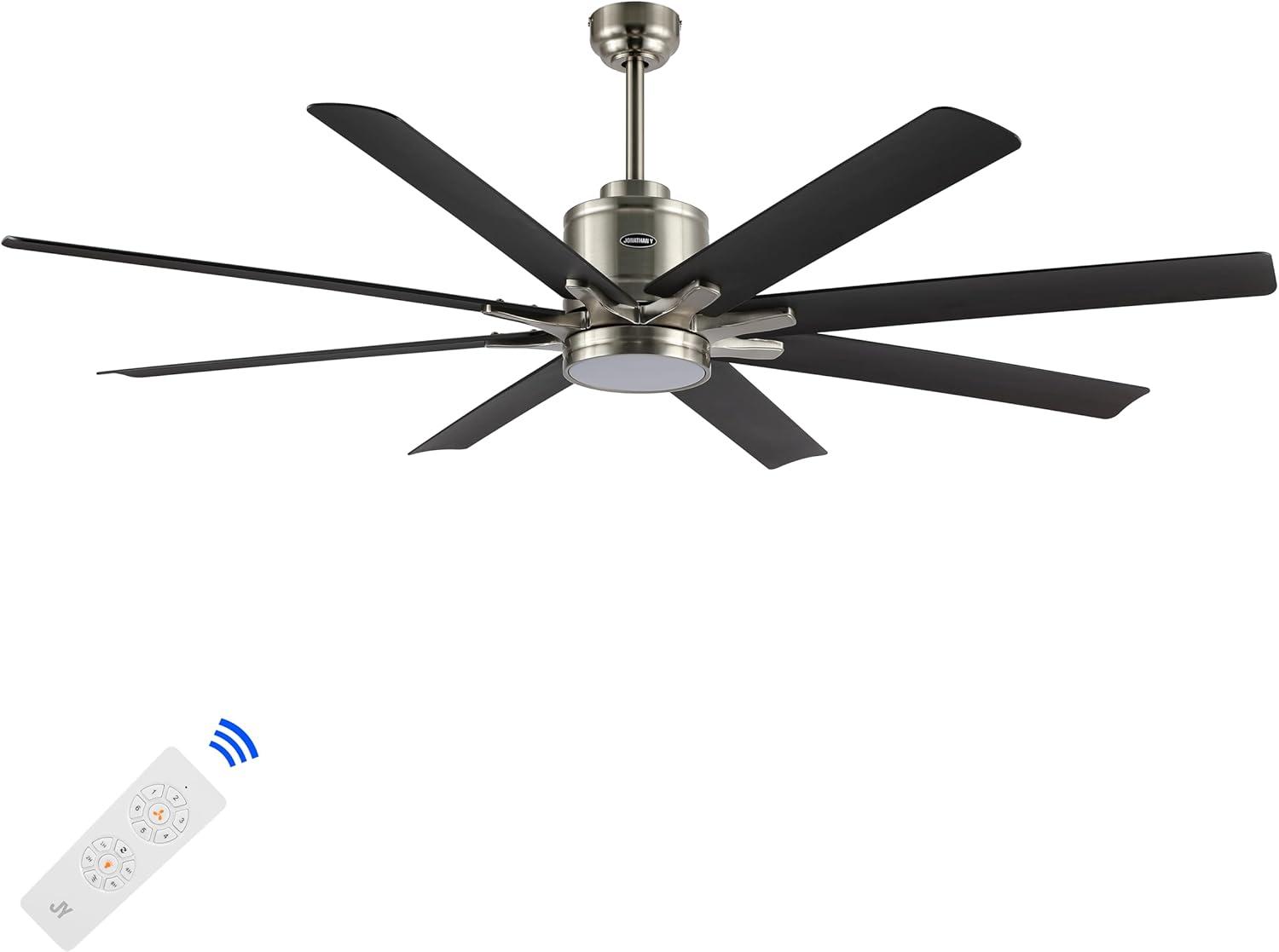 imageJONATHAN Y JYL9713A Octo 66quot 1Light Contemporary Industrial IronPlastic MobileAppRemoteControlled 6Speed Ceiling Fan with Integrated LED Light BlackDark Brown Wood FinishNickelDark Brown Wood Finish