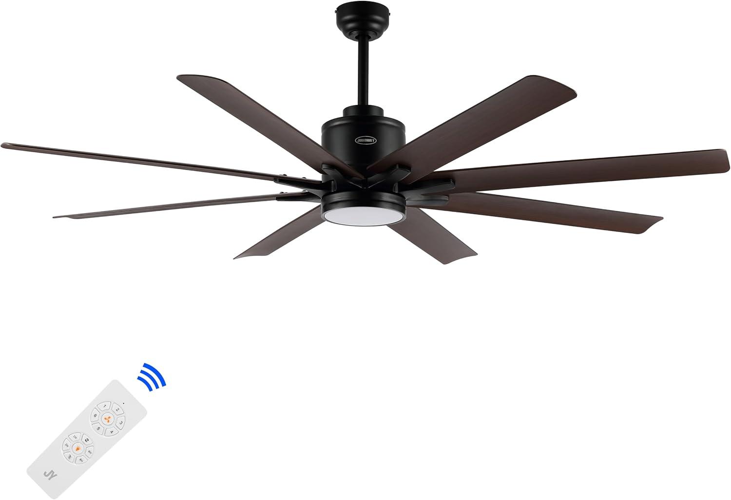 imageJONATHAN Y JYL9713A Octo 66quot 1Light Contemporary Industrial IronPlastic MobileAppRemoteControlled 6Speed Ceiling Fan with Integrated LED Light BlackDark Brown Wood FinishBlackNeutral Brown Wood Finish