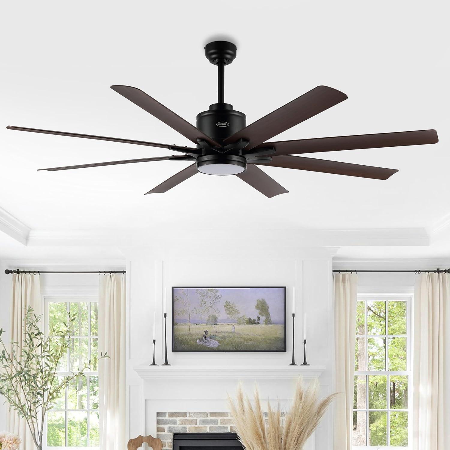 imageJONATHAN Y JYL9713A Octo 66quot 1Light Contemporary Industrial IronPlastic MobileAppRemoteControlled 6Speed Ceiling Fan with Integrated LED Light BlackDark Brown Wood FinishBlackNeutral Brown Wood Finish