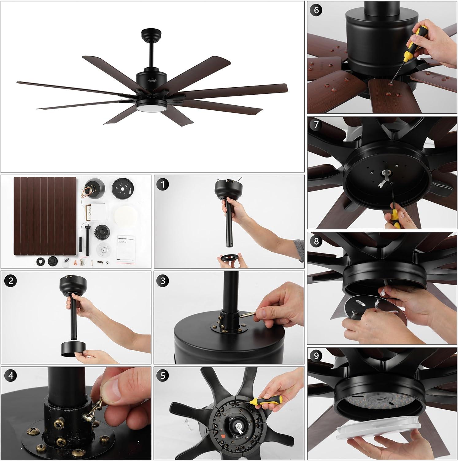 imageJONATHAN Y JYL9713A Octo 66quot 1Light Contemporary Industrial IronPlastic MobileAppRemoteControlled 6Speed Ceiling Fan with Integrated LED Light BlackDark Brown Wood FinishBlackNeutral Brown Wood Finish