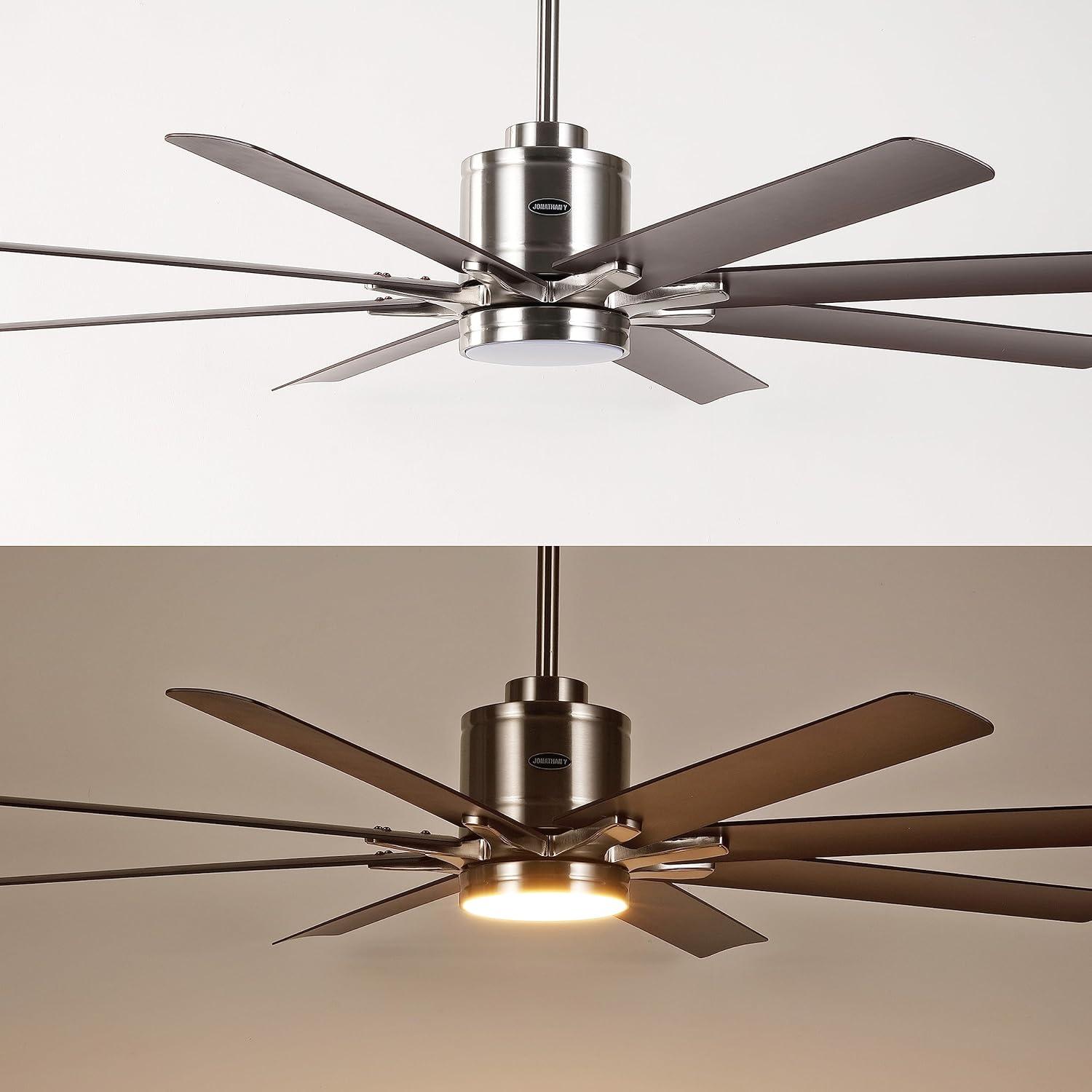 imageJONATHAN Y JYL9713A Octo 66quot 1Light Contemporary Industrial IronPlastic MobileAppRemoteControlled 6Speed Ceiling Fan with Integrated LED Light BlackDark Brown Wood FinishNickelNeutral Brown Wood Finish