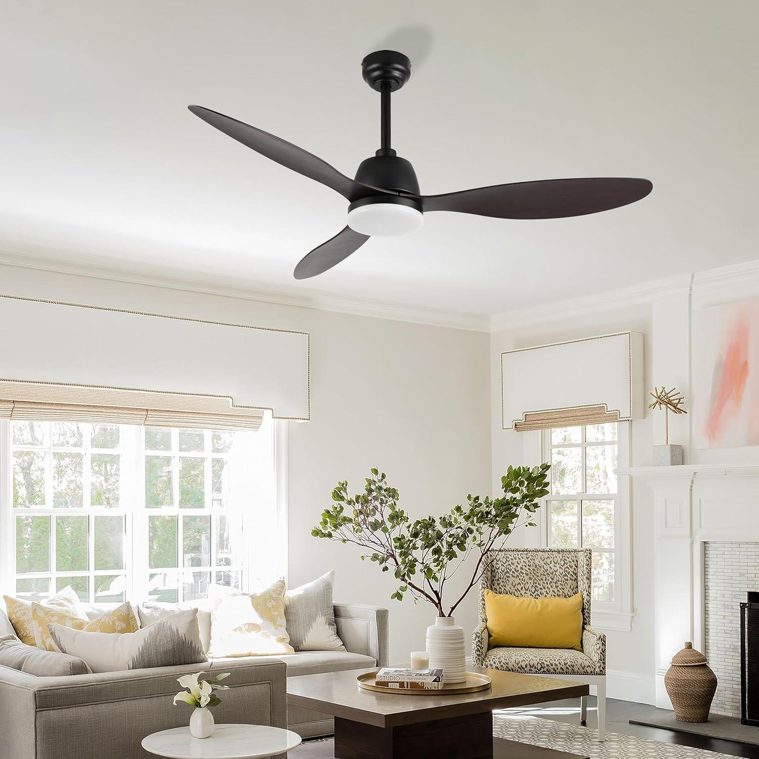 imageJONATHAN Y JYL9714A Audie 52quot 1Light MobileAppRemoteControlled 6Speed Propeller Integrated LED Ceiling Fan Coastal Contemporary Minimalist for Bedroom Living Room Office BlackDark Brown Wood