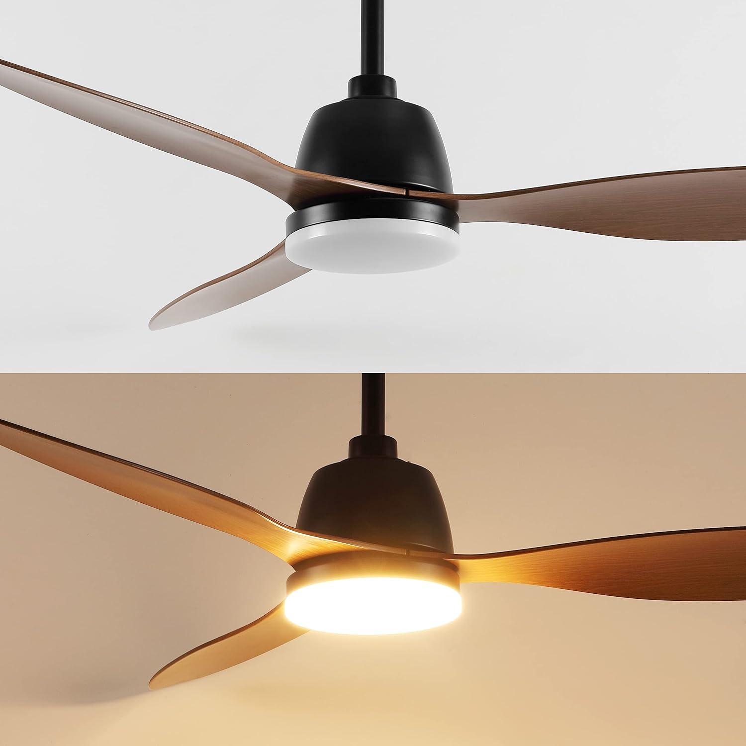 imageJONATHAN Y JYL9714A Audie 52quot 1Light MobileAppRemoteControlled 6Speed Propeller Integrated LED Ceiling Fan Coastal Contemporary Minimalist for Bedroom Living Room Office BlackLight Brown Wood