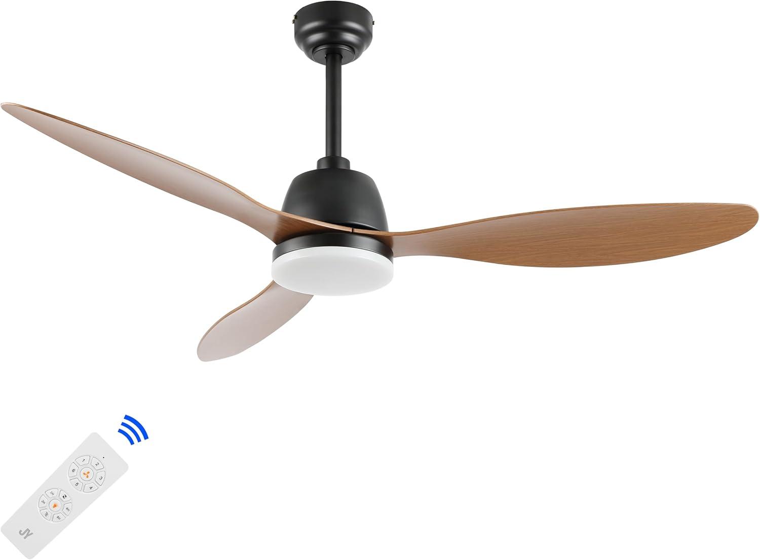 imageJONATHAN Y JYL9714A Audie 52quot 1Light MobileAppRemoteControlled 6Speed Propeller Integrated LED Ceiling Fan Coastal Contemporary Minimalist for Bedroom Living Room Office BlackLight Brown Wood