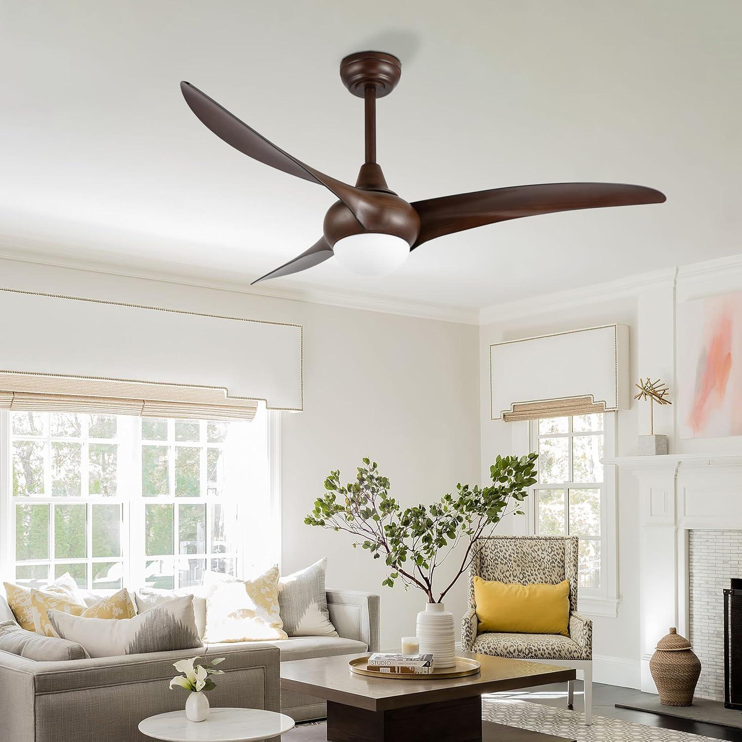 imageJONATHAN Y JYL9718C Aviator 52quot 1Light MobileAppRemoteControlled 6Speed Retro Swirl Integrated LED Ceiling Fan Modern Industrial Coastal for Bedroom Living Room Dark Brown WoodNeutral Brown Wood