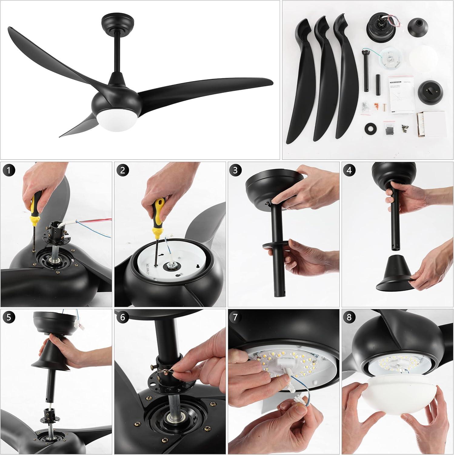 imageJONATHAN Y JYL9718C Aviator 52quot 1Light MobileAppRemoteControlled 6Speed Retro Swirl Integrated LED Ceiling Fan Modern Industrial Coastal for Bedroom Living Room Dark Brown WoodBlack