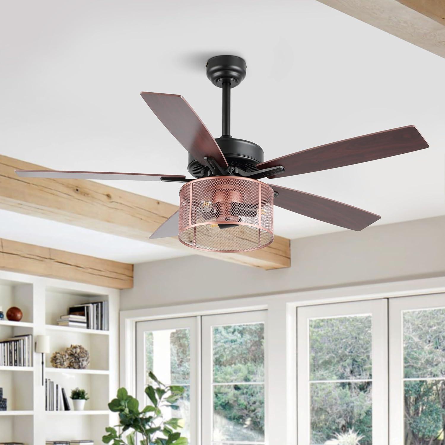 imageJONATHAN Y JYL9721A Max 52quot 3Light MobileAppRemoteControlled LED Ceiling Fan Bohemian Industrial Farmhouse Modern Contemporary Transitional for Bedroom Living Room Office Dark WalnutRed Cherry