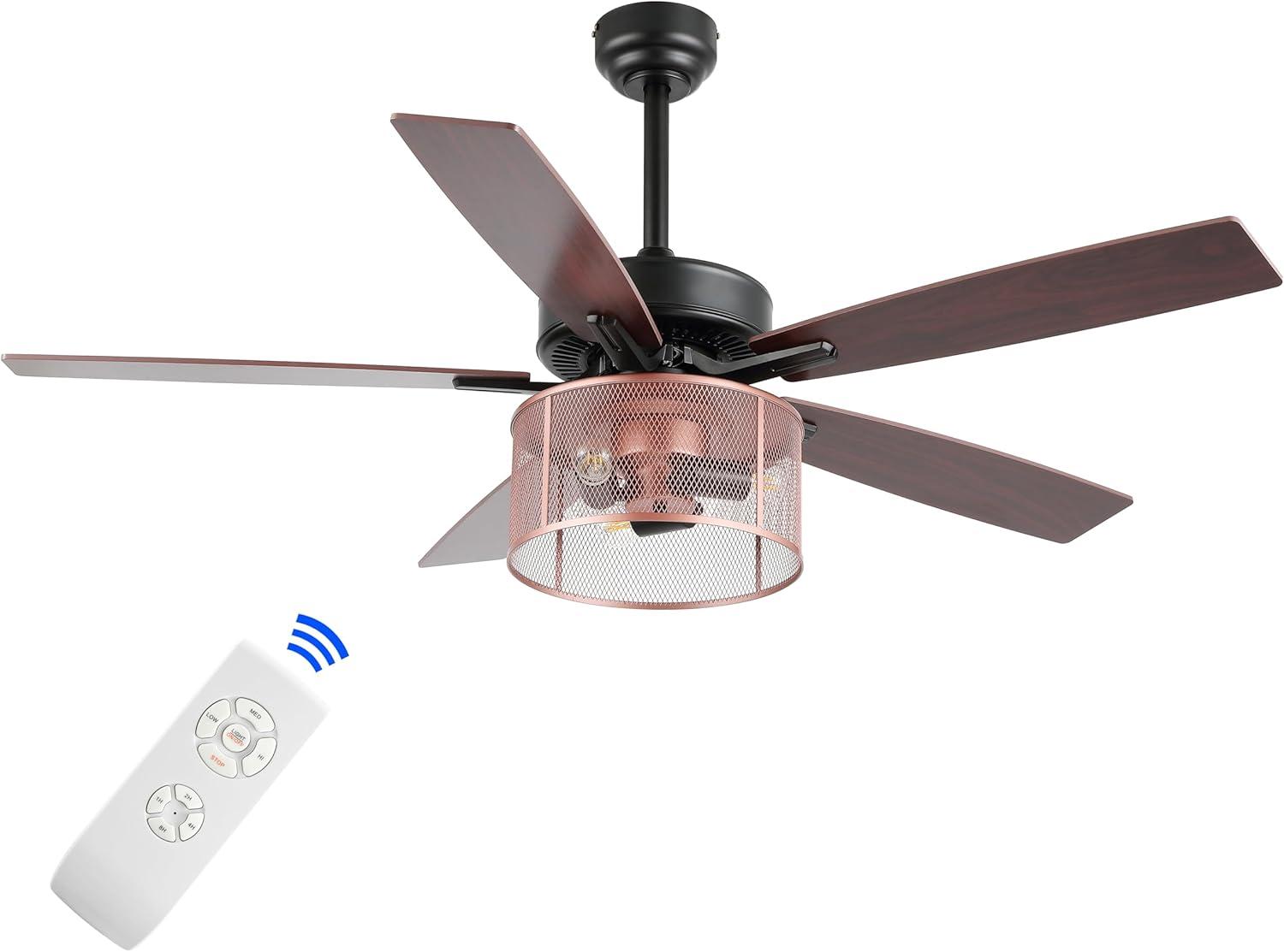 imageJONATHAN Y JYL9721A Max 52quot 3Light MobileAppRemoteControlled LED Ceiling Fan Bohemian Industrial Farmhouse Modern Contemporary Transitional for Bedroom Living Room Office Dark WalnutRed Cherry