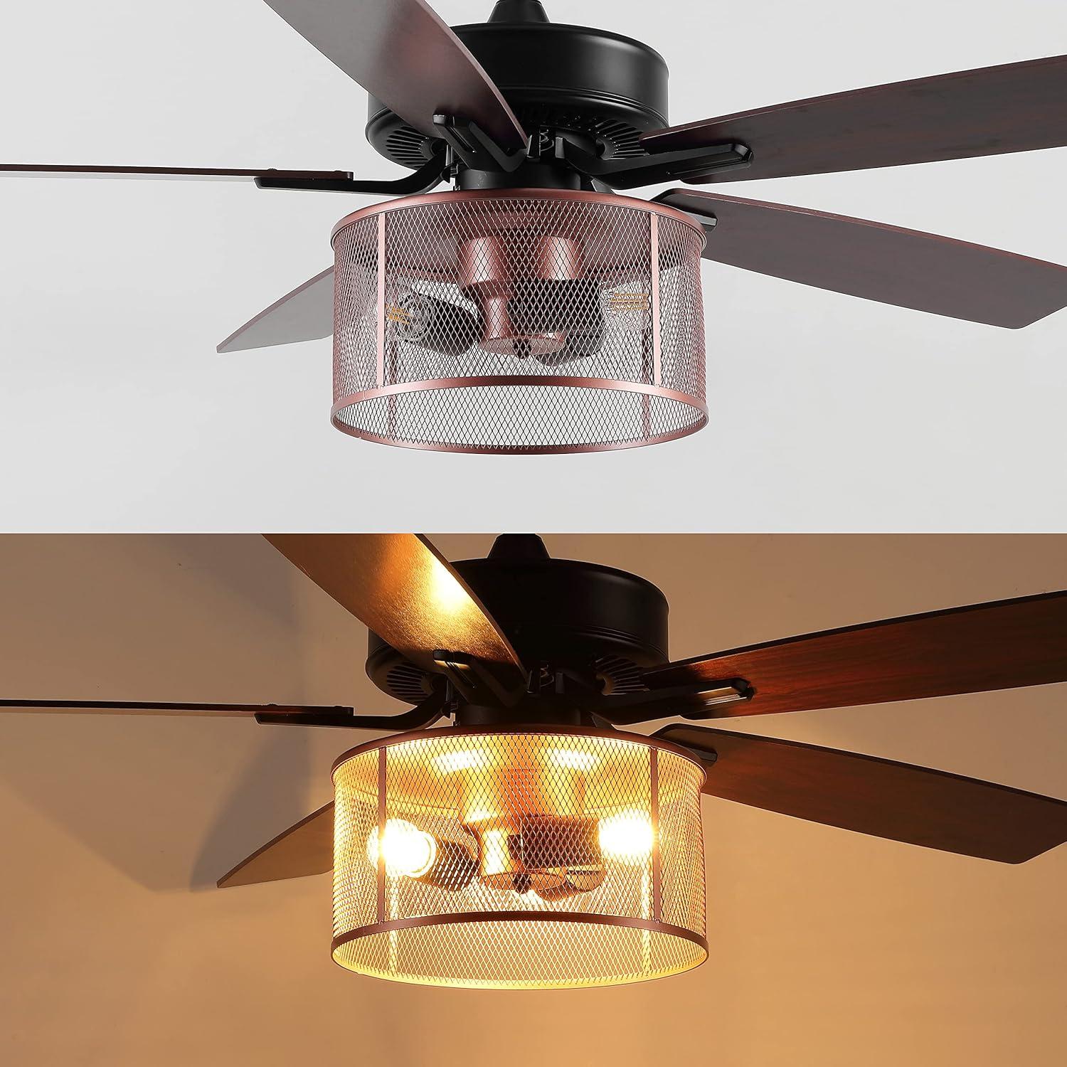 imageJONATHAN Y JYL9721A Max 52quot 3Light MobileAppRemoteControlled LED Ceiling Fan Bohemian Industrial Farmhouse Modern Contemporary Transitional for Bedroom Living Room Office Dark WalnutRed Cherry