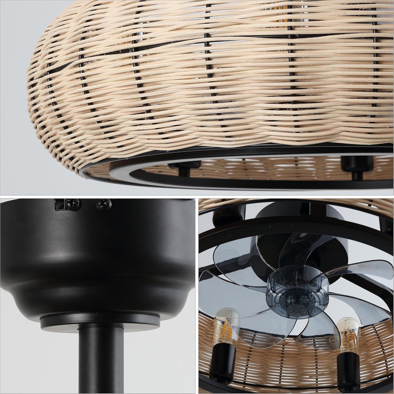 imageJONATHAN Y JYL9728A Cassidy 23quot 6Light Modern Bohemian 6Speed MetalRattan MobileAppRemoteControlled HeightAdjustable Lantern LED Ceiling Fan Dark BrownBlack for Living Room Dining RoomLight BrownBlack