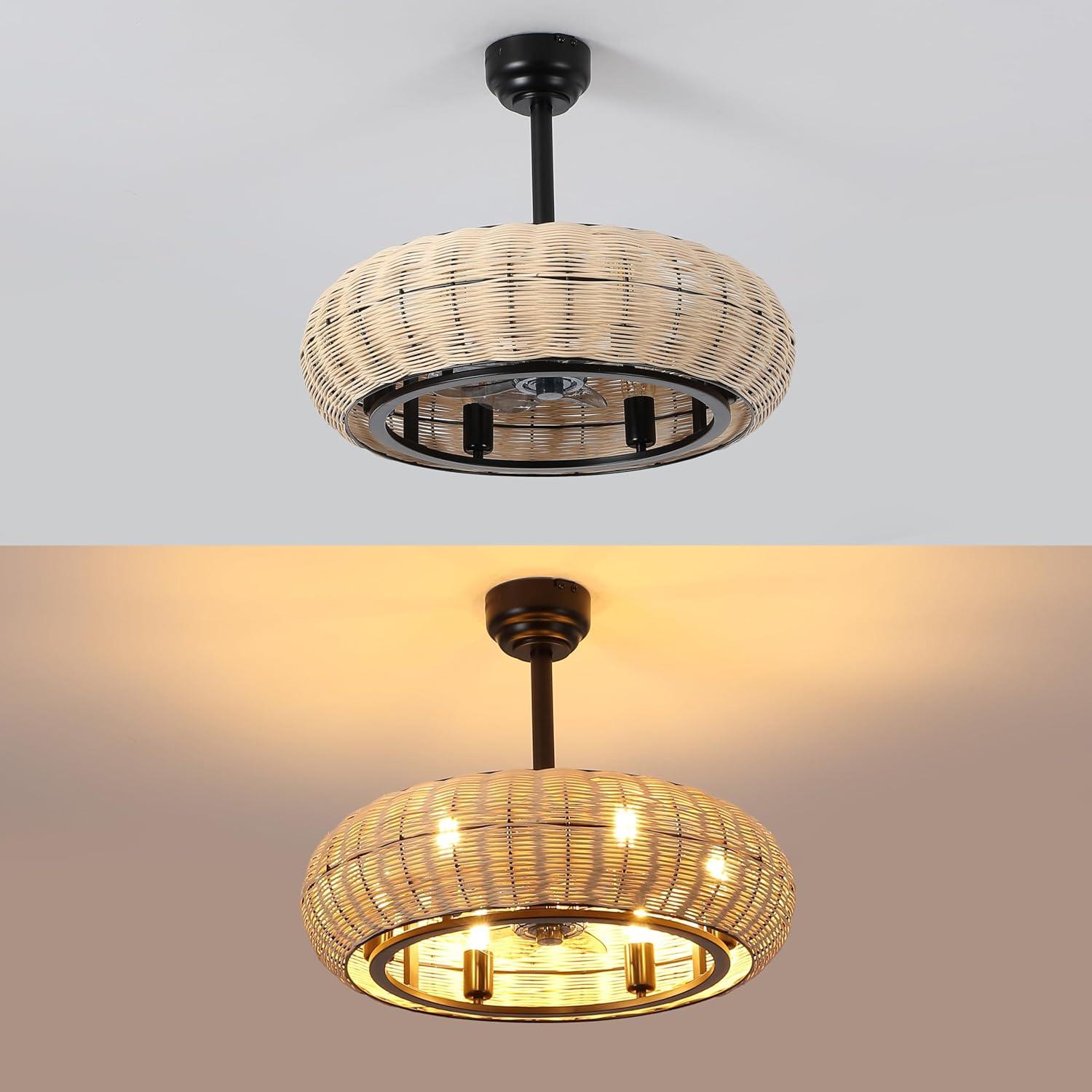 imageJONATHAN Y JYL9728A Cassidy 23quot 6Light Modern Bohemian 6Speed MetalRattan MobileAppRemoteControlled HeightAdjustable Lantern LED Ceiling Fan Dark BrownBlack for Living Room Dining RoomLight BrownBlack