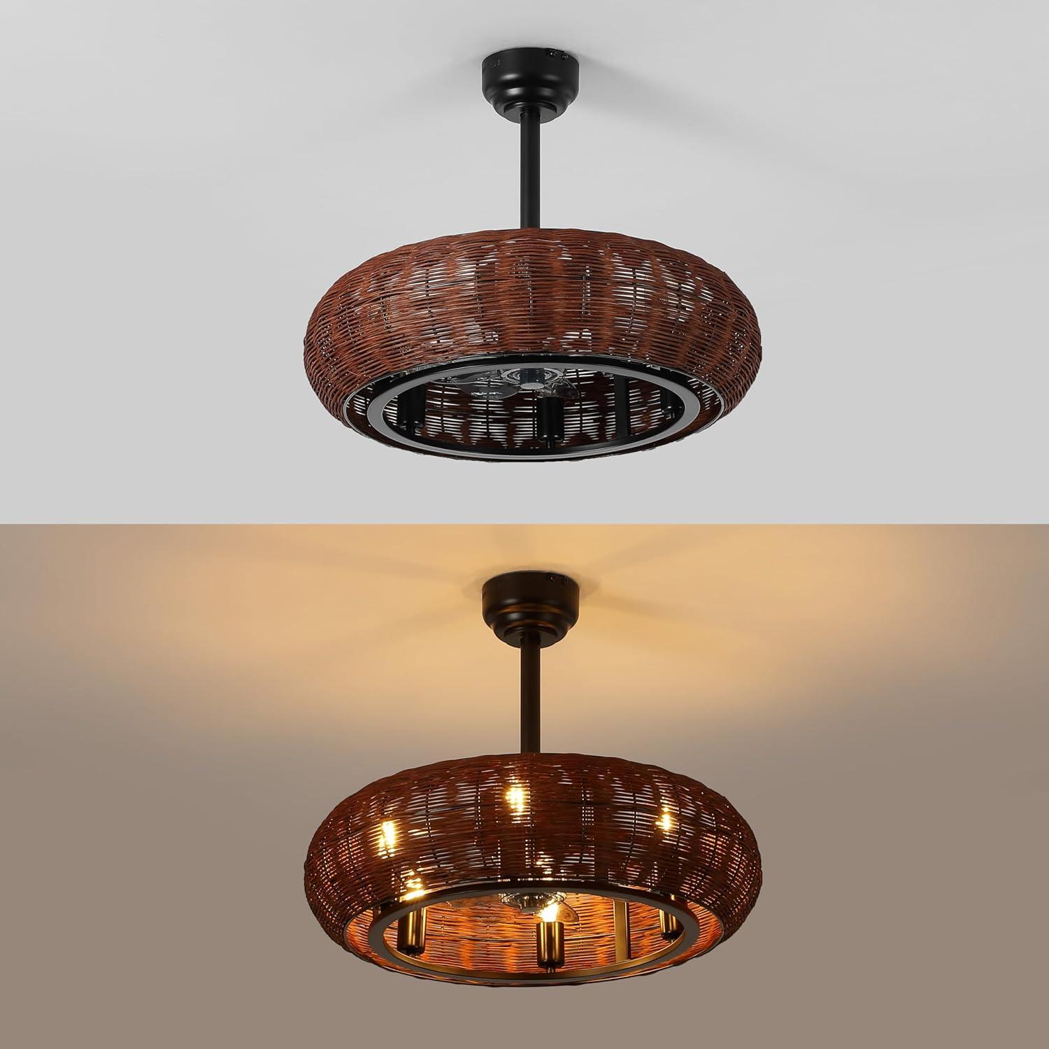 imageJONATHAN Y JYL9728A Cassidy 23quot 6Light Modern Bohemian 6Speed MetalRattan MobileAppRemoteControlled HeightAdjustable Lantern LED Ceiling Fan Dark BrownBlack for Living Room Dining RoomDark BrownBlack