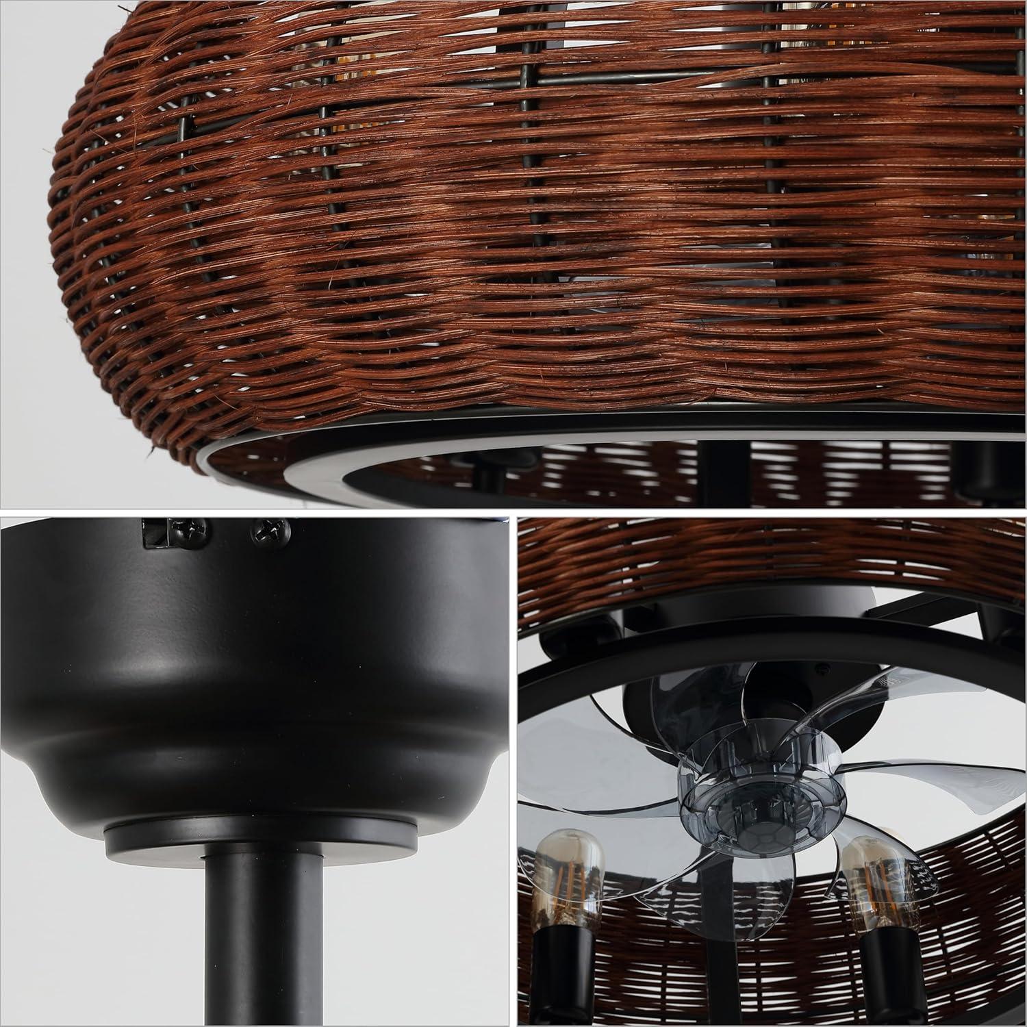 imageJONATHAN Y JYL9728A Cassidy 23quot 6Light Modern Bohemian 6Speed MetalRattan MobileAppRemoteControlled HeightAdjustable Lantern LED Ceiling Fan Dark BrownBlack for Living Room Dining RoomDark BrownBlack