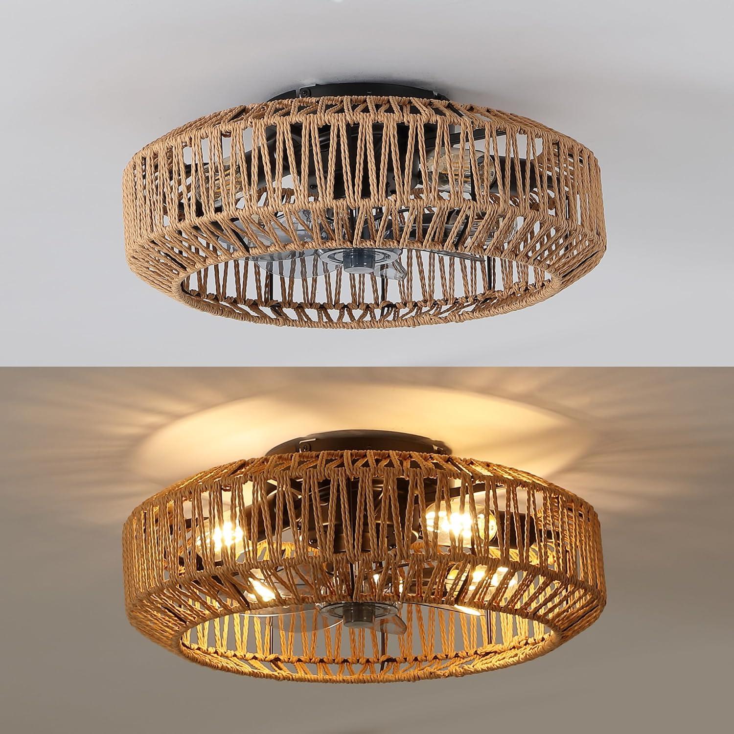 imageJONATHAN Y JYL9730B Rowan 195quot 4Light Modern Bohemian 6Speed MetalRattan MobileAppRemoteControlled Lantern LED Ceiling Fan CreamWhite for Living Room Dining RoomBrownBlack