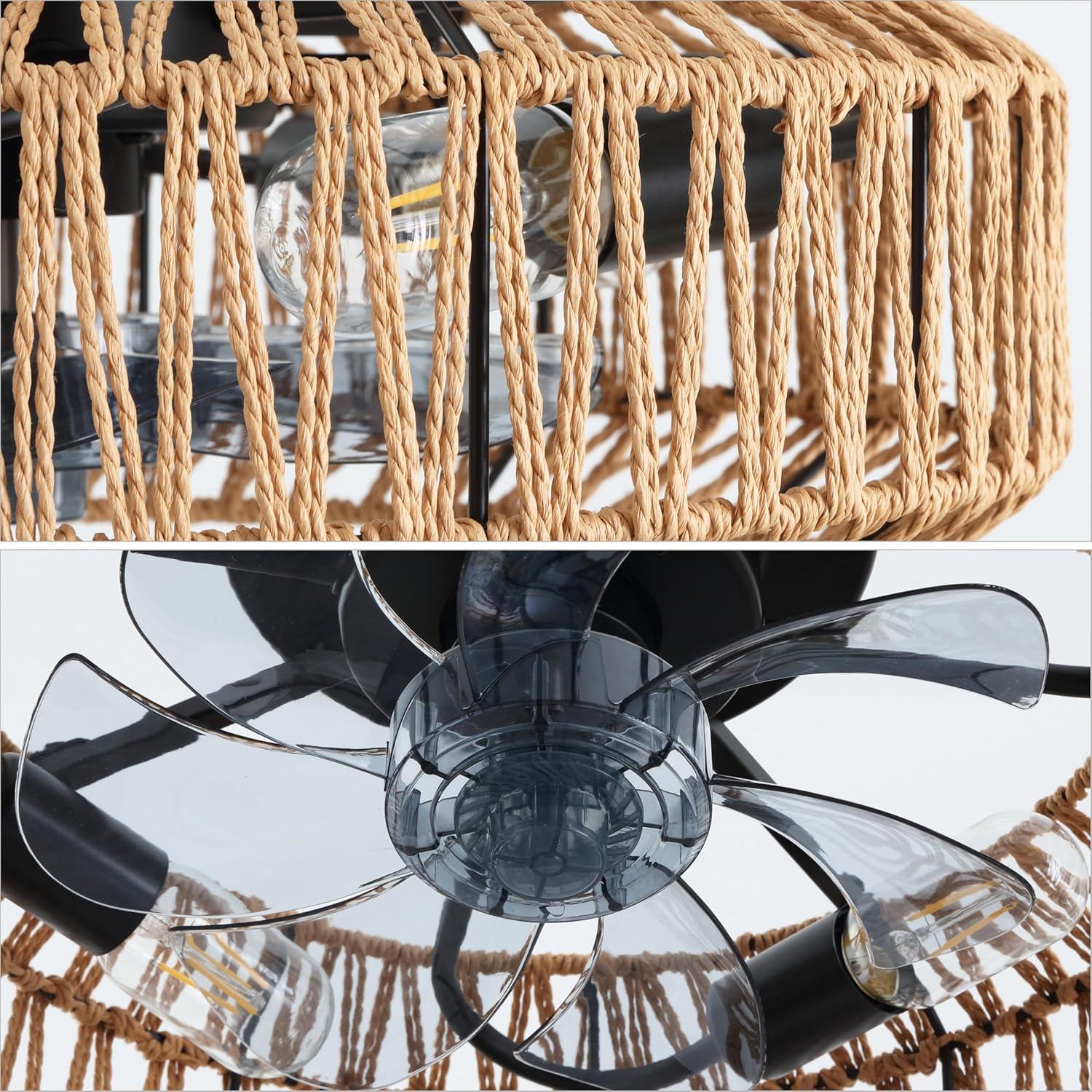 imageJONATHAN Y JYL9730B Rowan 195quot 4Light Modern Bohemian 6Speed MetalRattan MobileAppRemoteControlled Lantern LED Ceiling Fan CreamWhite for Living Room Dining RoomBrownBlack