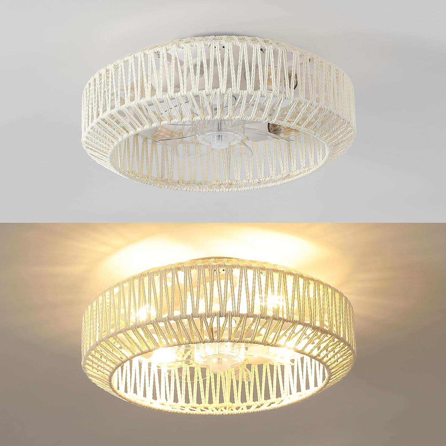 imageJONATHAN Y JYL9730B Rowan 195quot 4Light Modern Bohemian 6Speed MetalRattan MobileAppRemoteControlled Lantern LED Ceiling Fan CreamWhite for Living Room Dining RoomCreamWhite