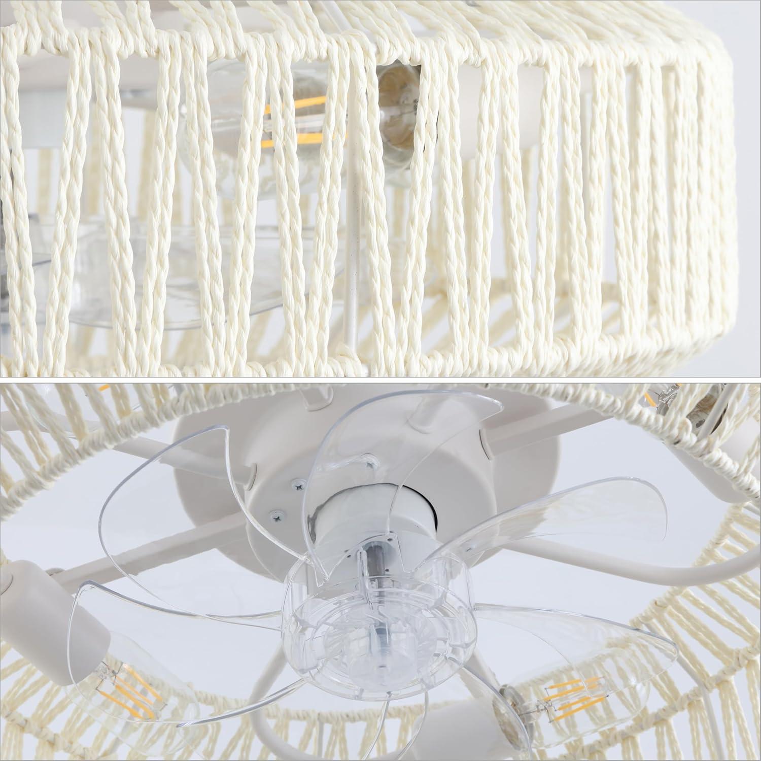 imageJONATHAN Y JYL9730B Rowan 195quot 4Light Modern Bohemian 6Speed MetalRattan MobileAppRemoteControlled Lantern LED Ceiling Fan CreamWhite for Living Room Dining RoomCreamWhite