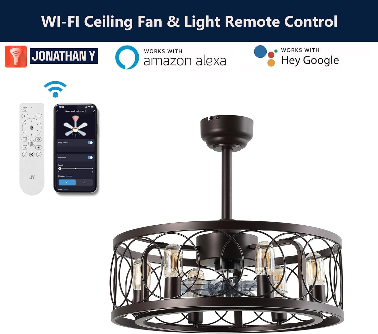 imageJONATHAN Y JYL9732A Celeste 216quot 6Light Industrial Farmhouse 6Speed Metal MobileAppRemoteControlled Caged LED Ceiling Fan Oil Rubbed Bronze for Living Room Dining RoomOilRubbed Bronze