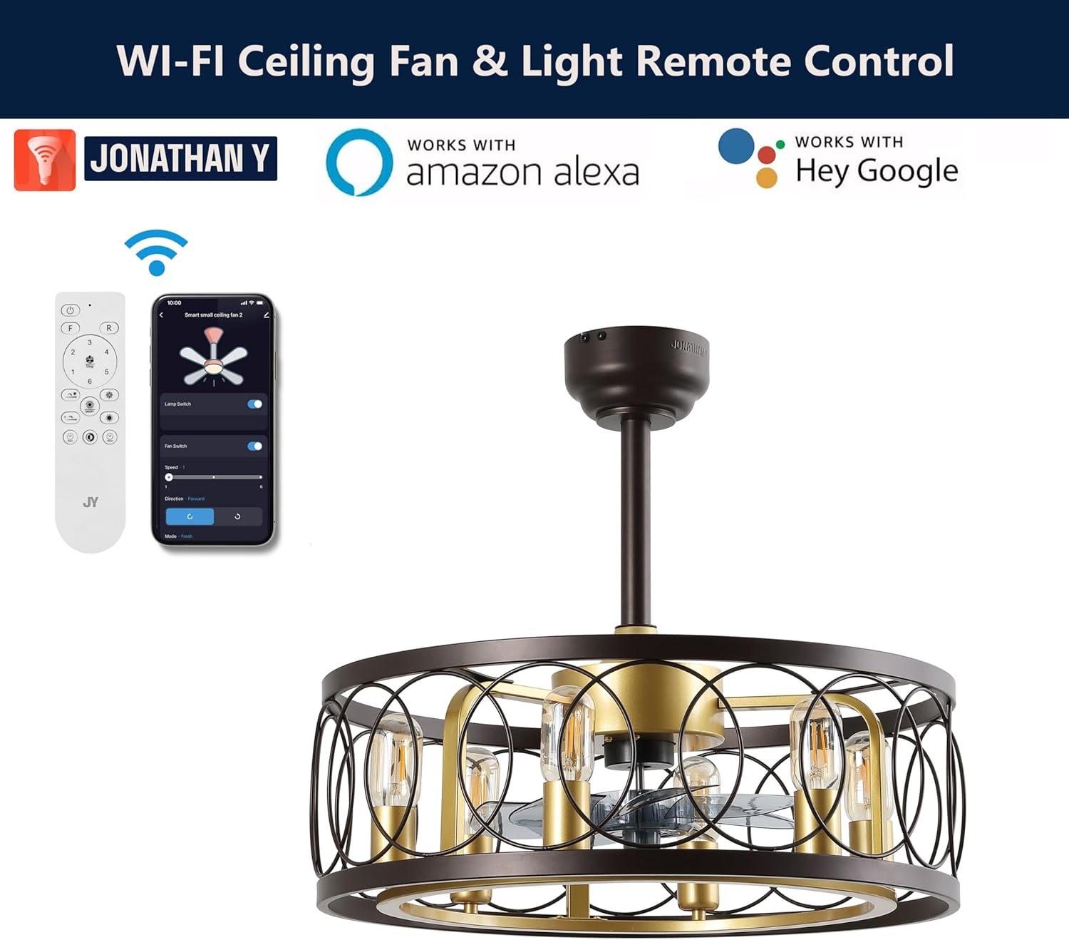 imageJONATHAN Y JYL9732A Celeste 216quot 6Light Industrial Farmhouse 6Speed Metal MobileAppRemoteControlled Caged LED Ceiling Fan Oil Rubbed Bronze for Living Room Dining RoomOil Rubbed BronzeGold Painting
