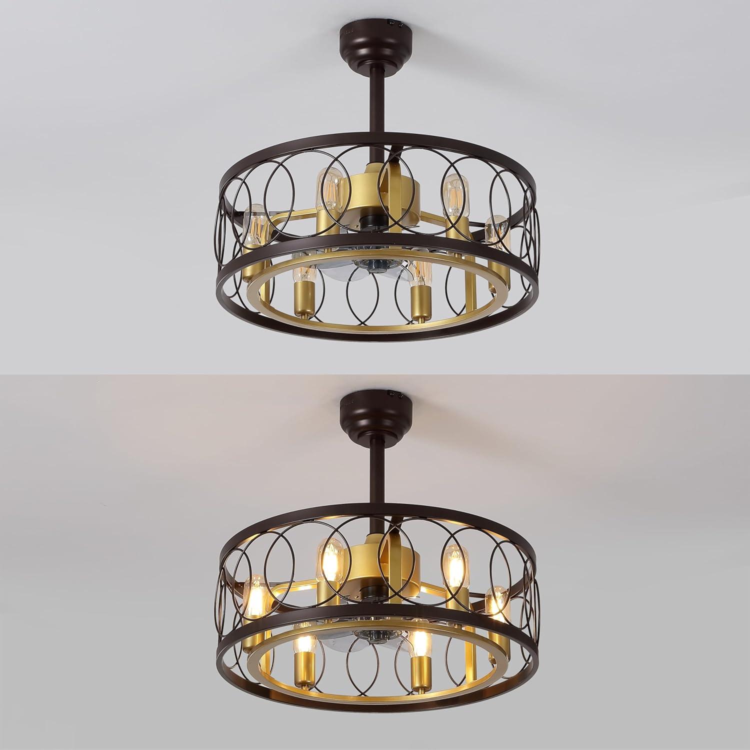 imageJONATHAN Y JYL9732A Celeste 216quot 6Light Industrial Farmhouse 6Speed Metal MobileAppRemoteControlled Caged LED Ceiling Fan Oil Rubbed Bronze for Living Room Dining RoomOil Rubbed BronzeGold Painting