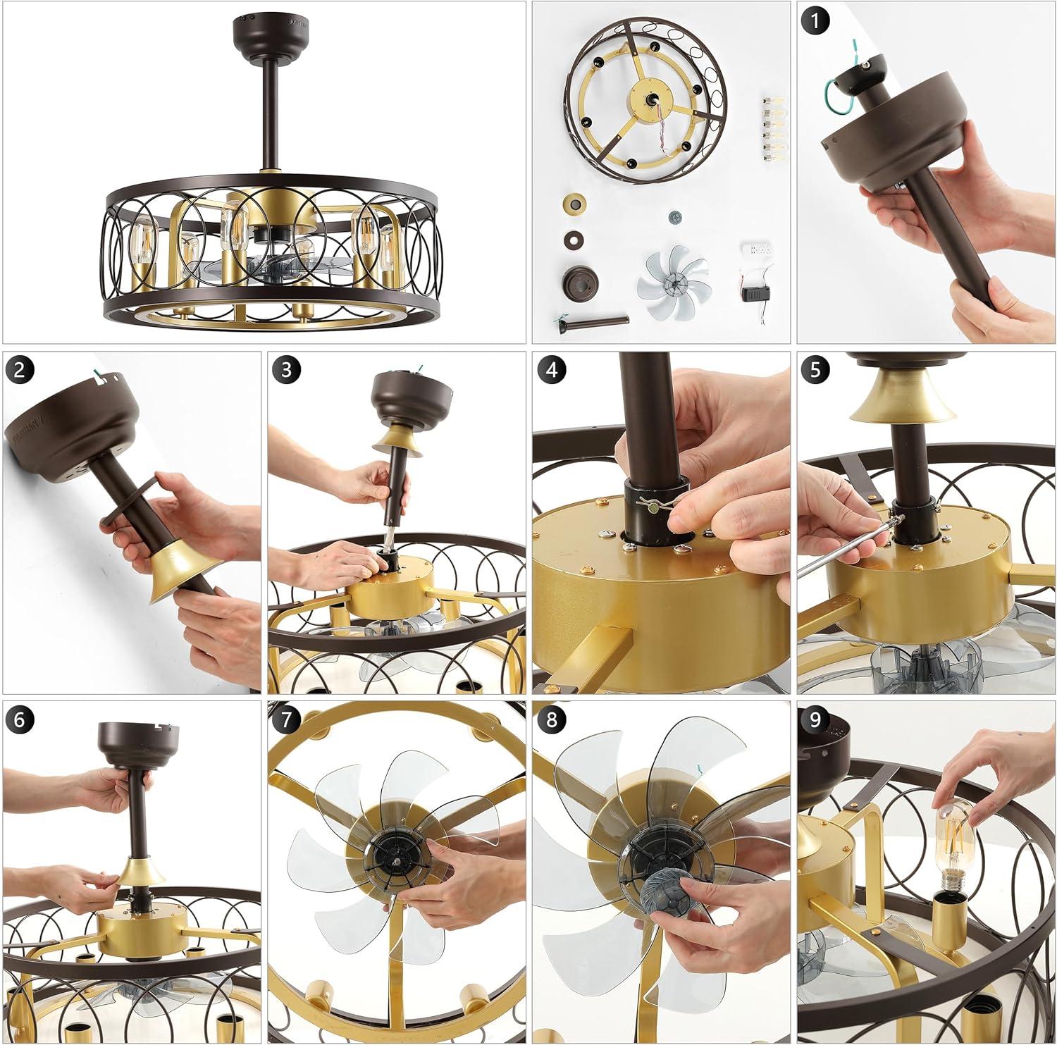 imageJONATHAN Y JYL9732A Celeste 216quot 6Light Industrial Farmhouse 6Speed Metal MobileAppRemoteControlled Caged LED Ceiling Fan Oil Rubbed Bronze for Living Room Dining RoomOil Rubbed BronzeGold Painting