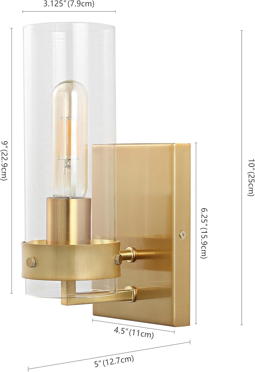imageJONATHAN Y JYL9909BSET2 Harper 45quot 1Light Modern Farmhouse IronGlass LED Sconce Contemporary Midcentury Entryway Lobby Kitchen Bathroom Bedroom Living Room Oil Rubbed BronzeClear Set of 2Brass Gold