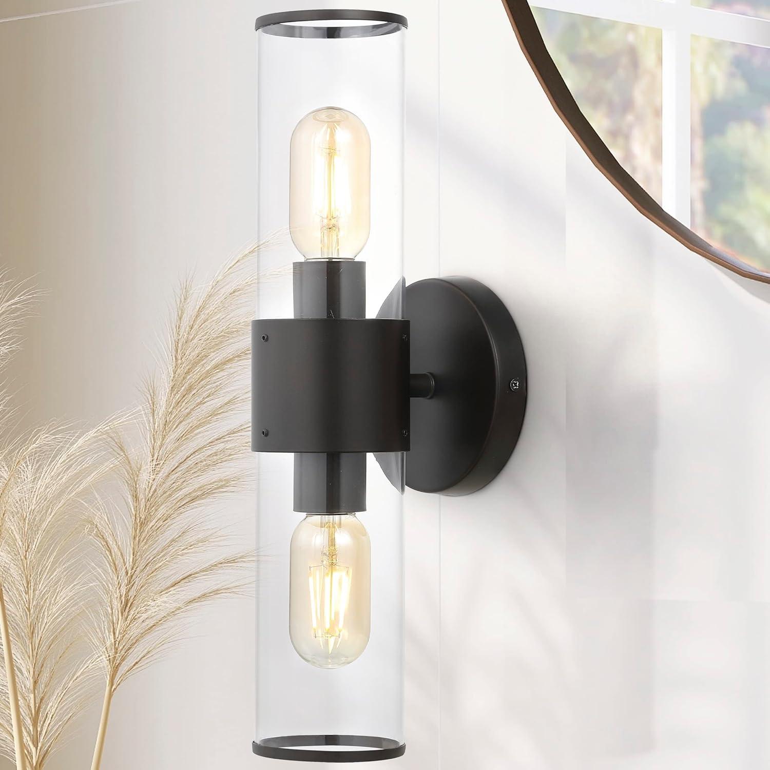 imageJONATHAN Y JYL9913C Quinn 155quot 2Light Farmhouse Industrial IronAcrylic LED Sconce Rustic Modern Contemporary Entryway Lobby Kitchen Bathroom Bedroom Living Room Hallway Oil Rubbed BronzeClearOil Rubbed BronzeClear