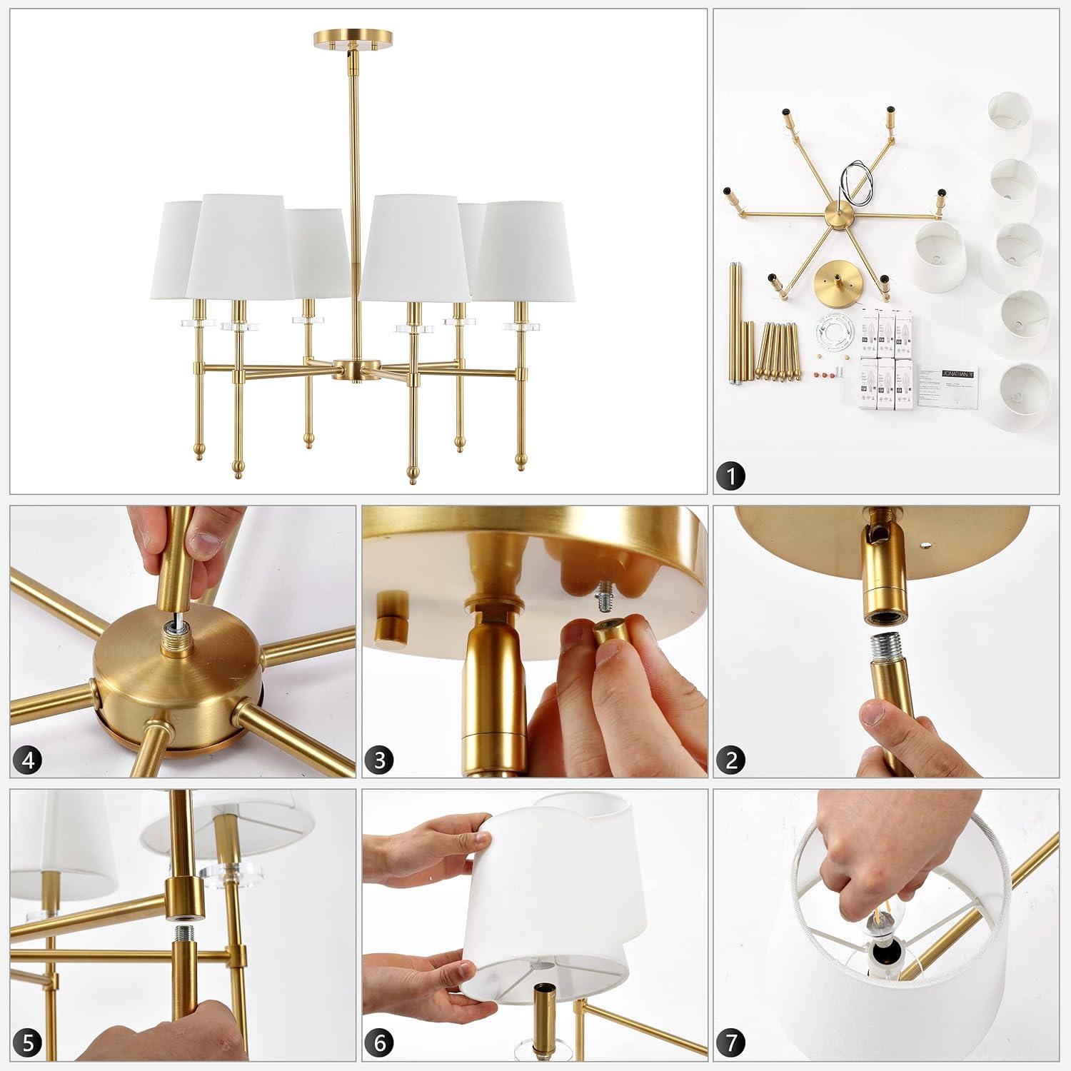 imageJONATHAN Y JYL9919A Sophie 385quot 5Light Modern Midcentury Iron Linear LED Pendant Contemporary French Country Adjustable Dining Room Living Room Kitchen Island Foyer Bedroom Hallway Brass GoldBrass GoldClear