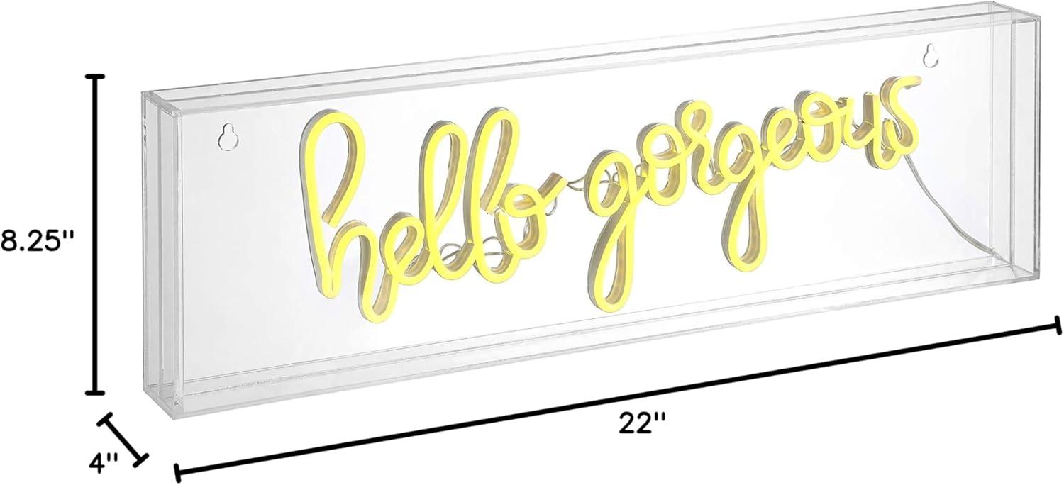 imageJONATHAN Y NEN1007A Hello Gorgerous 20quot Contemporary Glam Acrylic Box USB Operated LED Neon Light Yellow Plug in Wall Light for Bedroom Wall Dcor Kids Bedroom Party Supplier