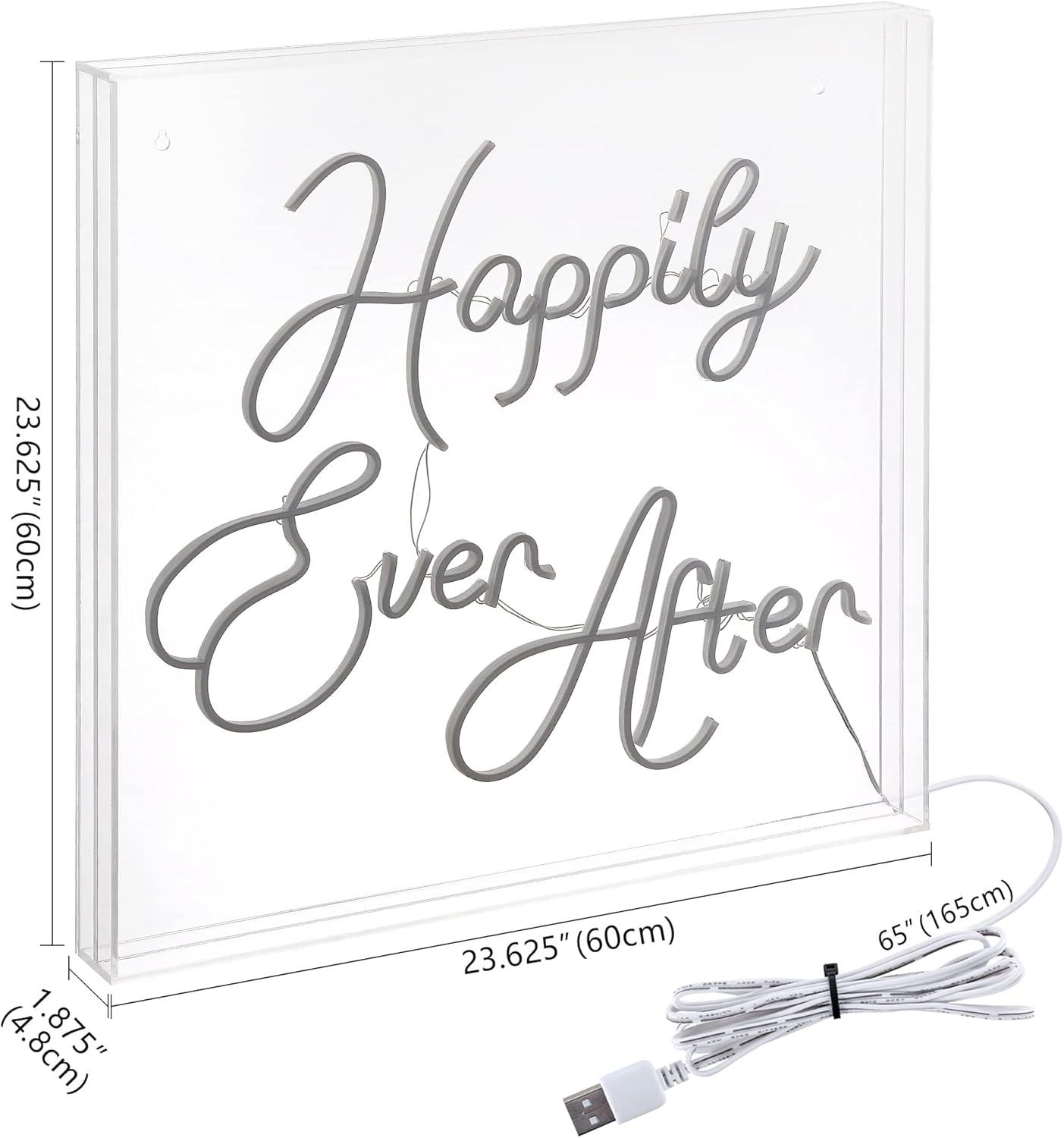 imageJONATHAN Y NEN1009A Happily Ever After 2363quot Square Contemporary Glam Acrylic Box USB Operated LED Neon Light White