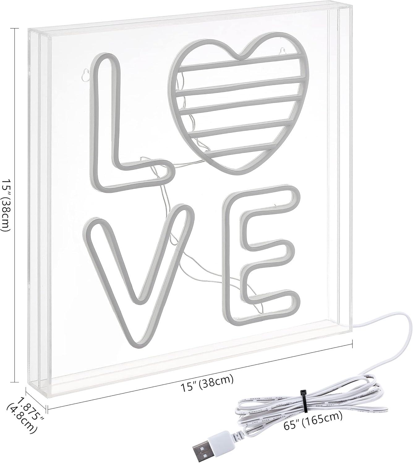 imageJONATHAN Y NEN1014A Love 15quot Square Contemporary Glam Acrylic Box USB Operated LED Neon Light WhiteRainbow