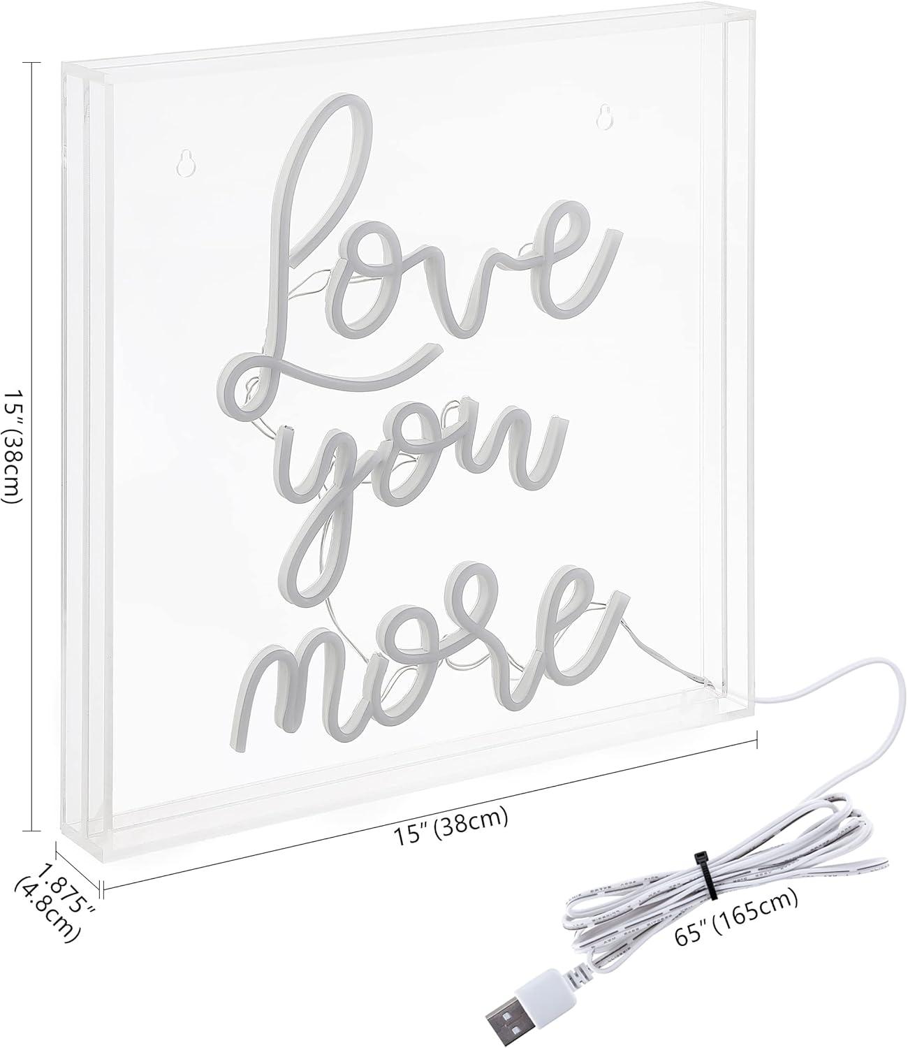 imageJONATHAN Y NEN1015A Love You More 15quot Square Contemporary Glam Acrylic Box USB Operated LED Neon Light White