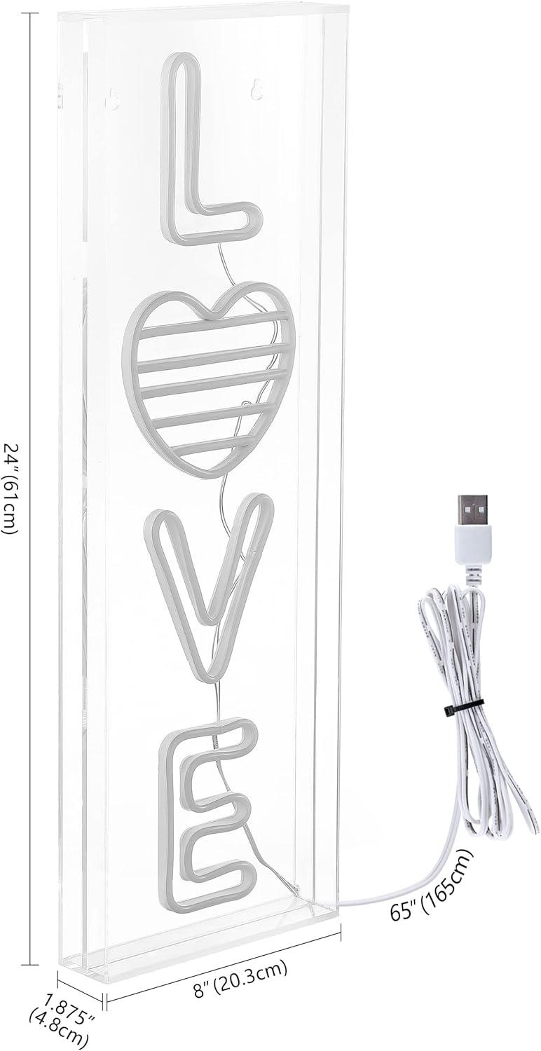 imageJONATHAN Y NEN1017A Love 8quot X 24quot Contemporary Glam Acrylic Box USB Operated LED Neon Light WhiteRainbow