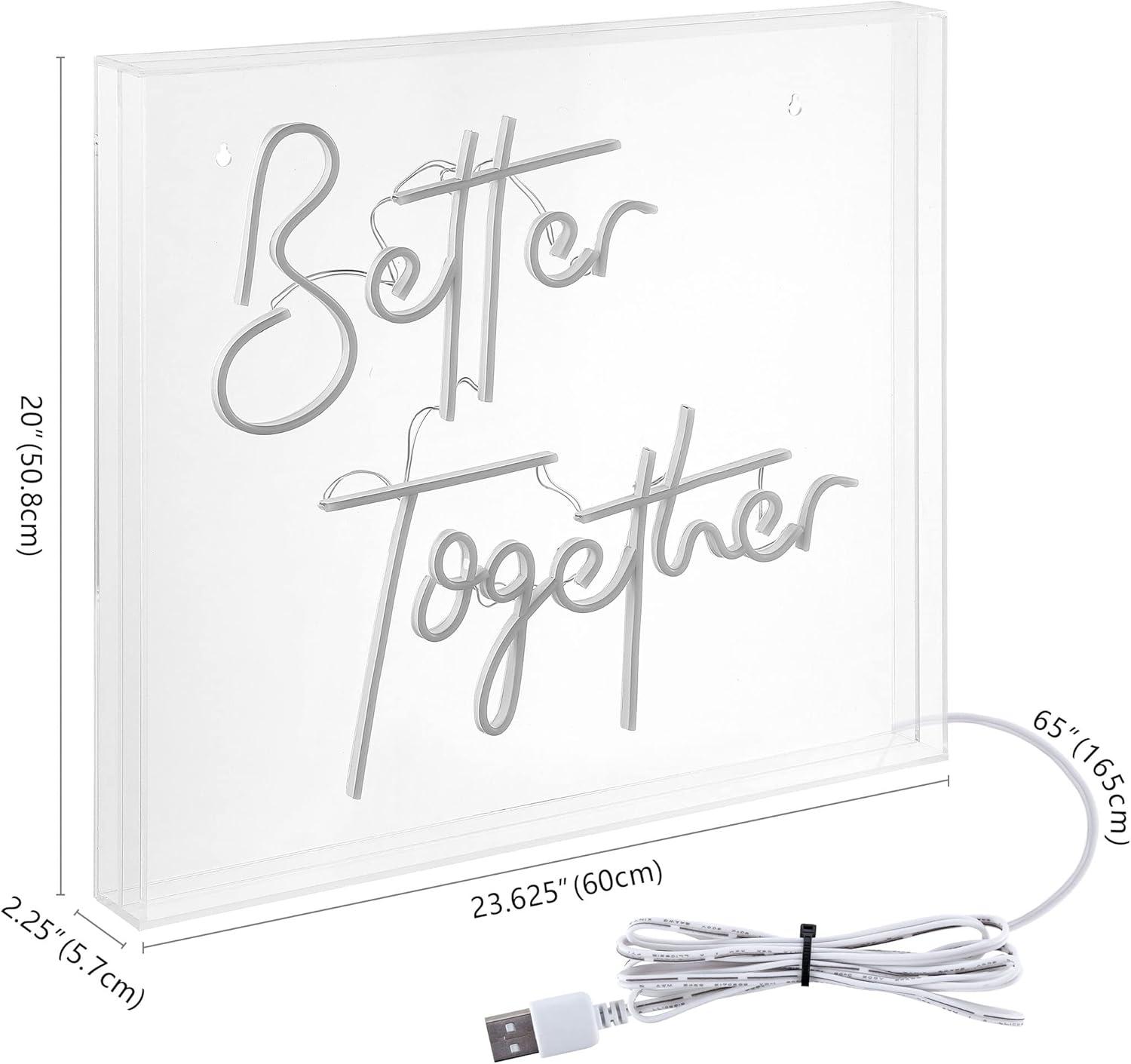 imageJONATHAN Y NEN1018A Better Together 2363quot X 20quot Contemporary Glam Acrylic Box USB Operated LED Neon Light White