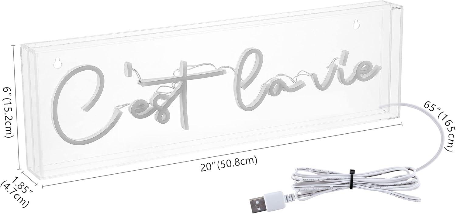 imageJONATHAN Y NEN1021A Cest La Vie 20quot X 6quot Contemporary Glam Acrylic Box USB Operated LED Neon Light White