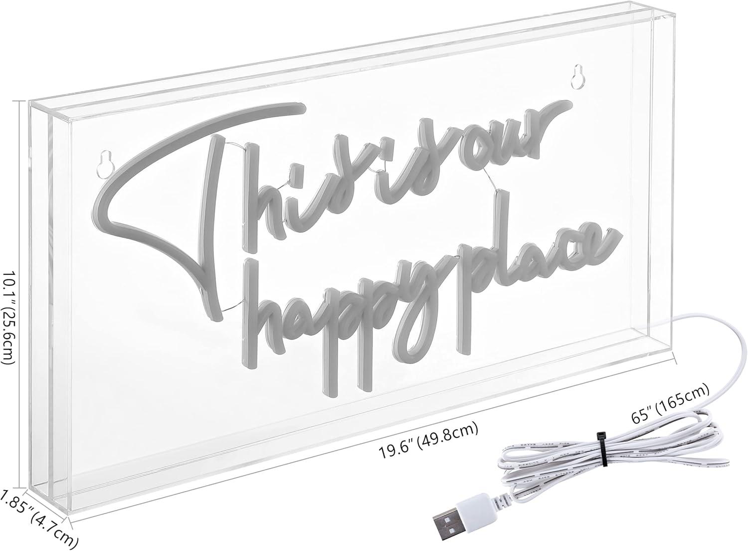 imageJONATHAN Y NEN1026A This is Your Happy Place 196quot X 101quot Contemporary Glam Acrylic Box USB Operated LED Neon Light White
