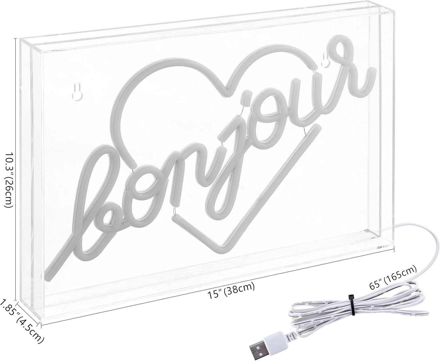 imageJONATHAN Y NEN1030A Bonjour Heart 15quot X 103quot Contemporary Glam Acrylic Box USB Operated LED Neon Light Yellow