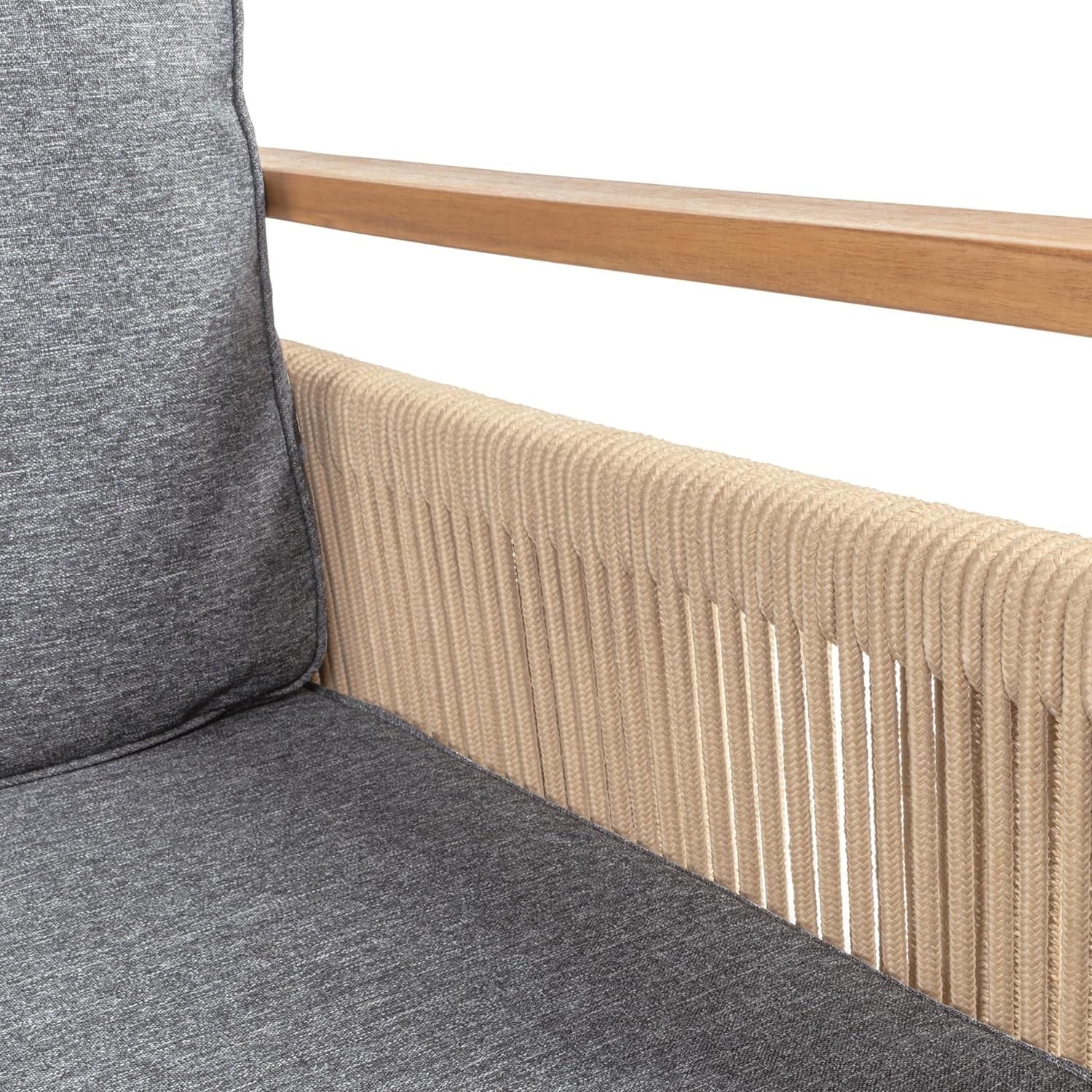 imageJONATHAN Y SFC1000BSET2 Gable MidCentury Modern Roped Acacia Wood Outdoor Patio Chair with Cushions Scandinavian Classic Transitional Industrial Bohemian GrayTeak Brown Set of 2GrayTeak Brown