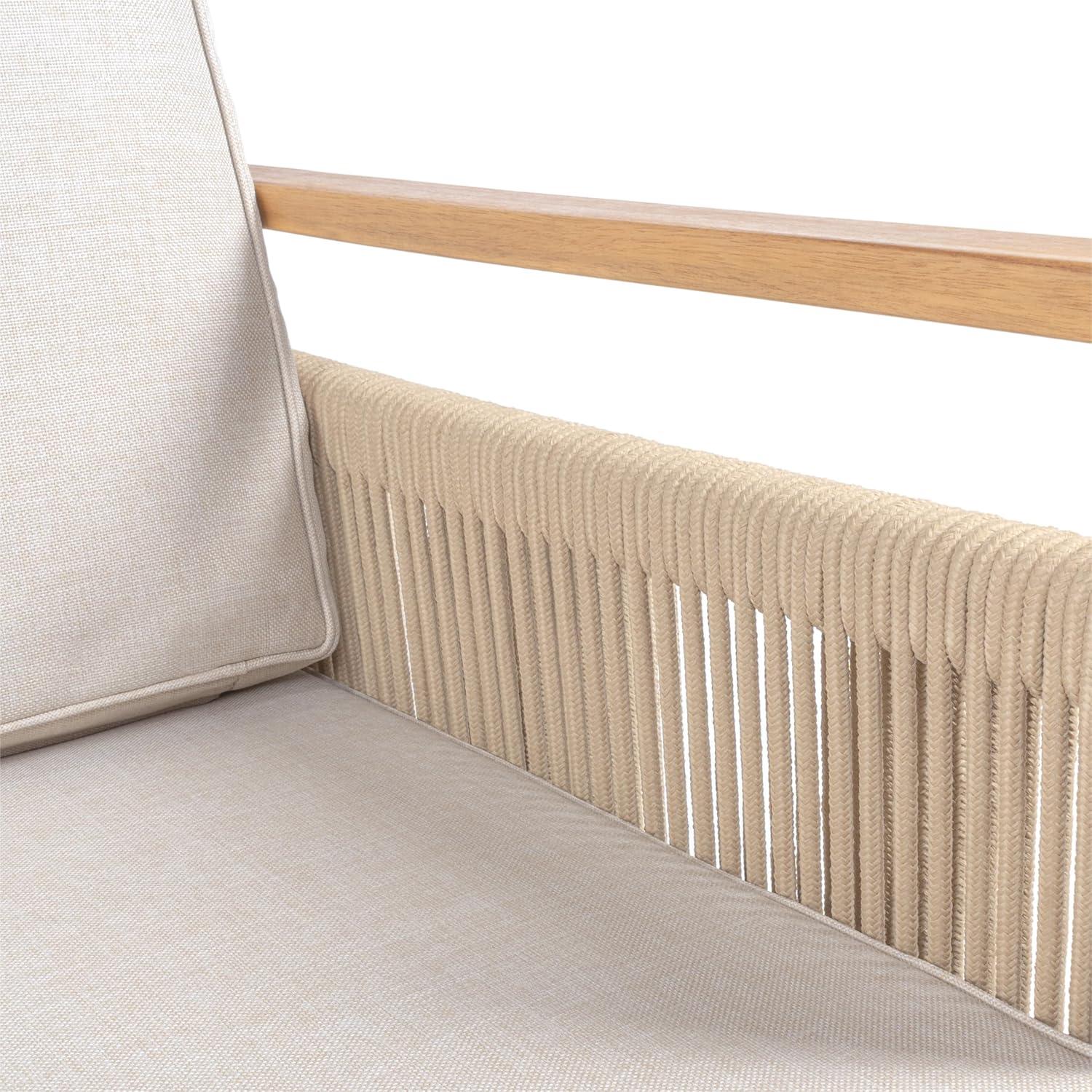 imageJONATHAN Y SFC1000BSET2 Gable MidCentury Modern Roped Acacia Wood Outdoor Patio Chair with Cushions Scandinavian Classic Transitional Industrial Bohemian GrayTeak Brown Set of 2BeigeLight Teak