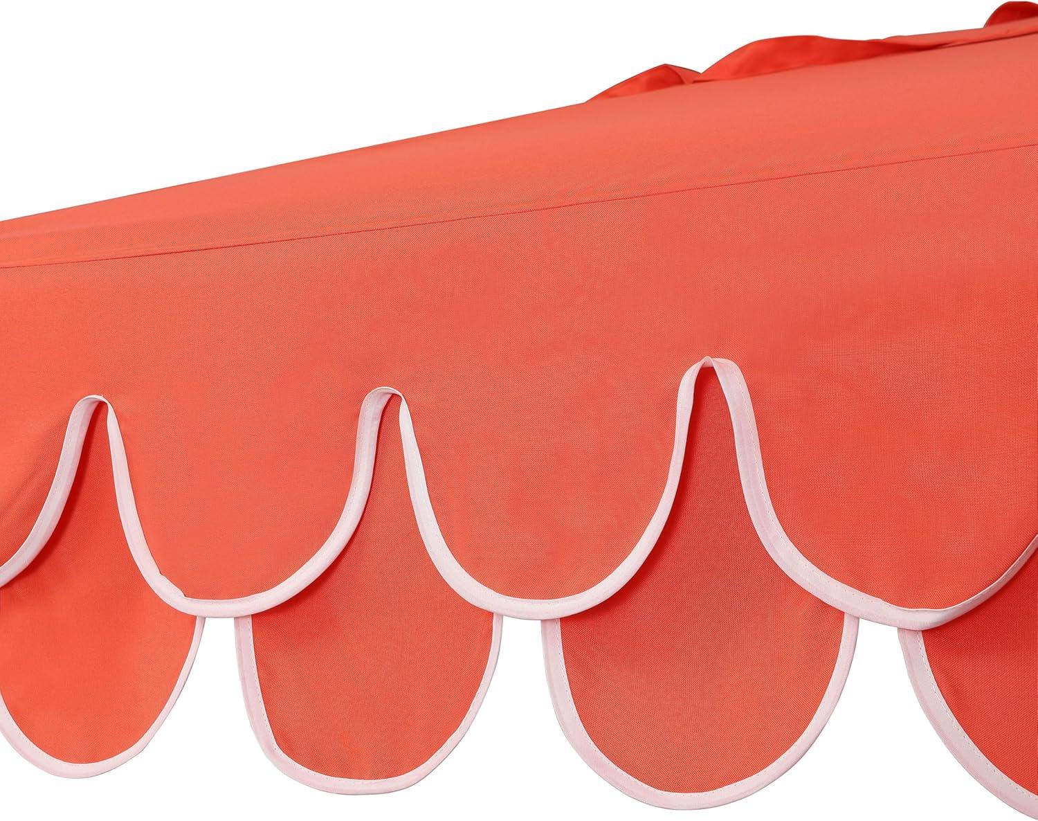 imageJONATHAN Y UMB1002F Tracy 9 ft Classic MidCentury Scalloped Fringe Market Patio Umbrella with AutoTilt Crank Wind Vent and UV Protection in Coral RedWhite White PoleCoral Red White Pole