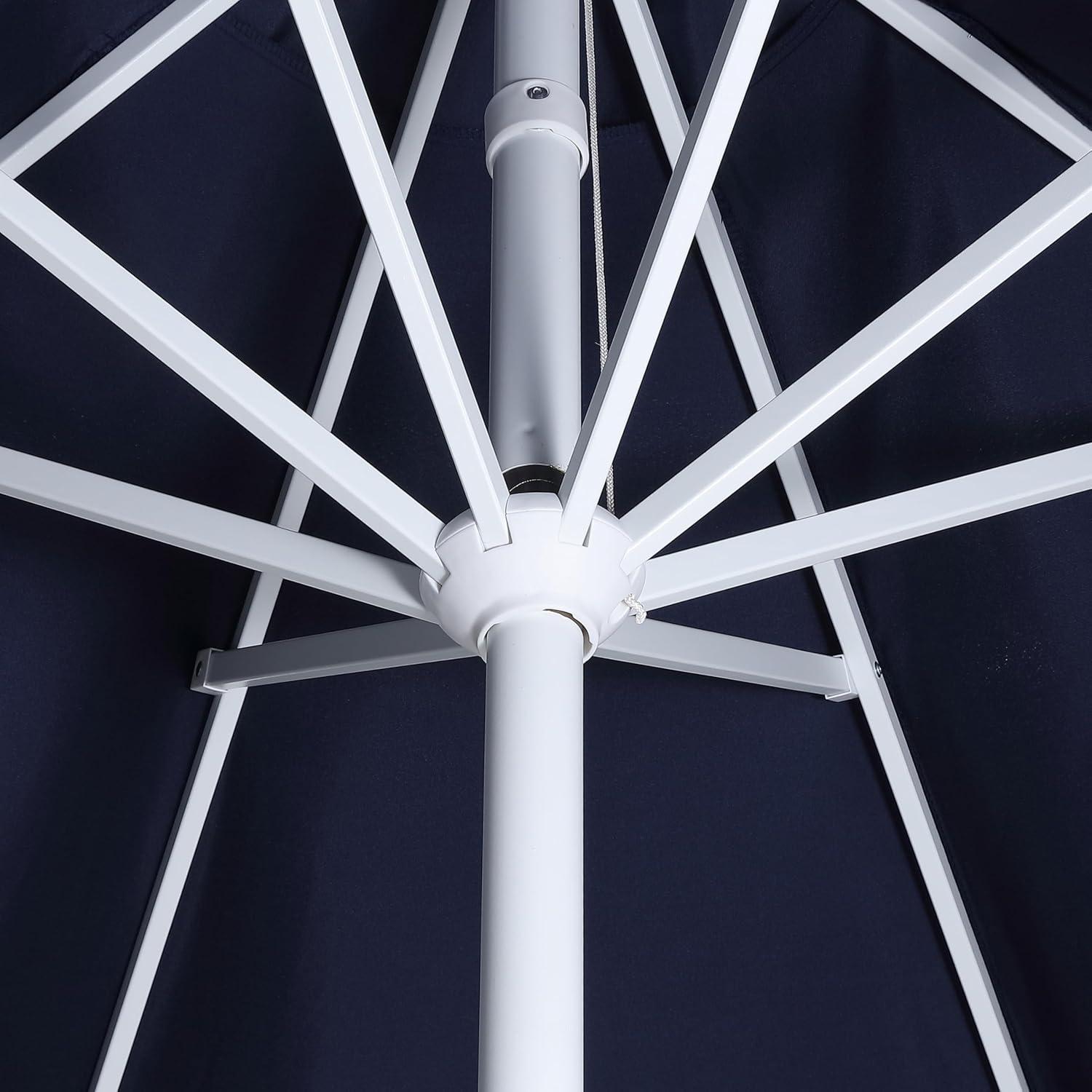 imageJONATHAN Y UMB1002F Tracy 9 ft Classic MidCentury Scalloped Fringe Market Patio Umbrella with AutoTilt Crank Wind Vent and UV Protection in Coral RedWhite White PoleNavy White Pole