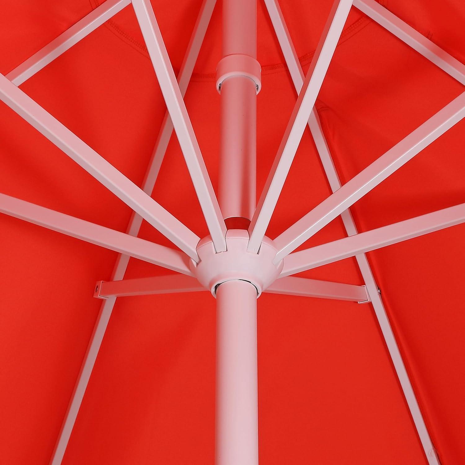 imageJONATHAN Y UMB1002F Tracy 9 ft Classic MidCentury Scalloped Fringe Market Patio Umbrella with AutoTilt Crank Wind Vent and UV Protection in Coral RedWhite White PoleCoral Red White Pole