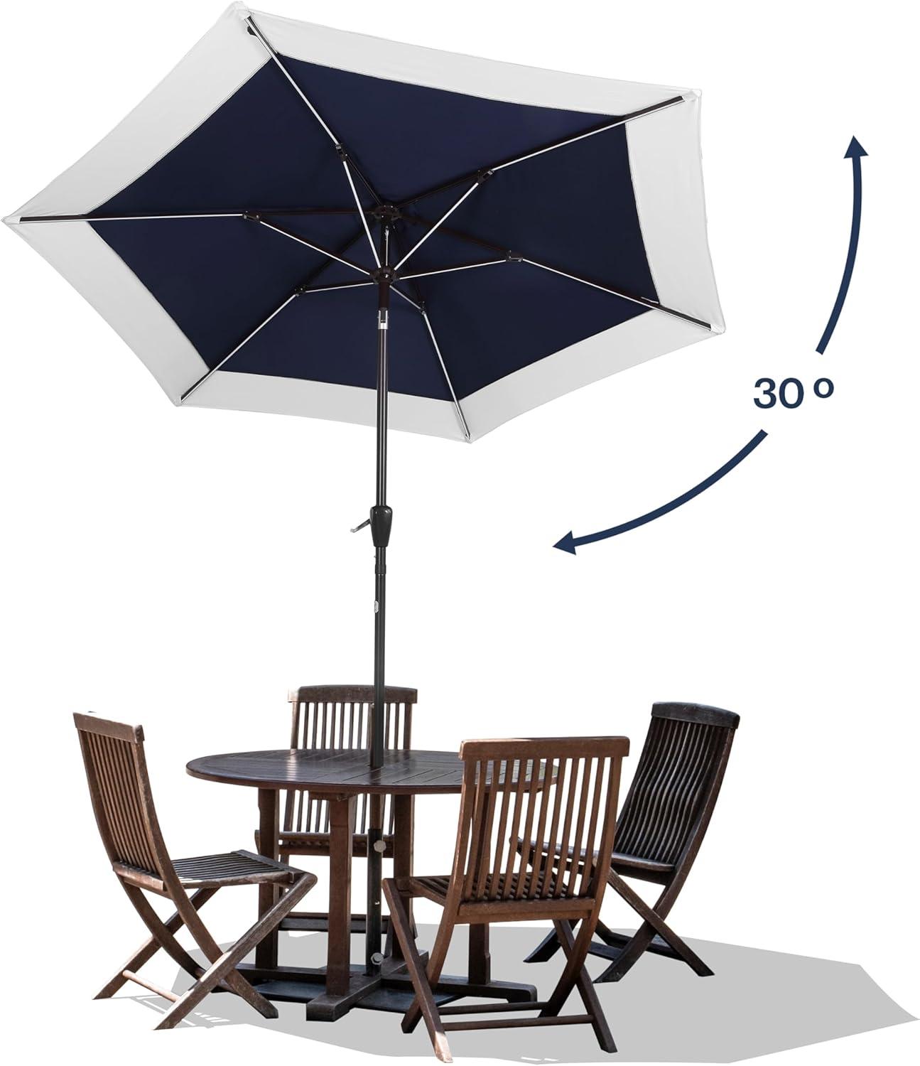 imageJONATHAN Y UMB1100E Spencer 9 ft Classic Coastal 2Tone Solar LED Market Patio Umbrella with 12 LED Strip Lights AutoTilt Crank Protection in GreenWhiteNavyWhite