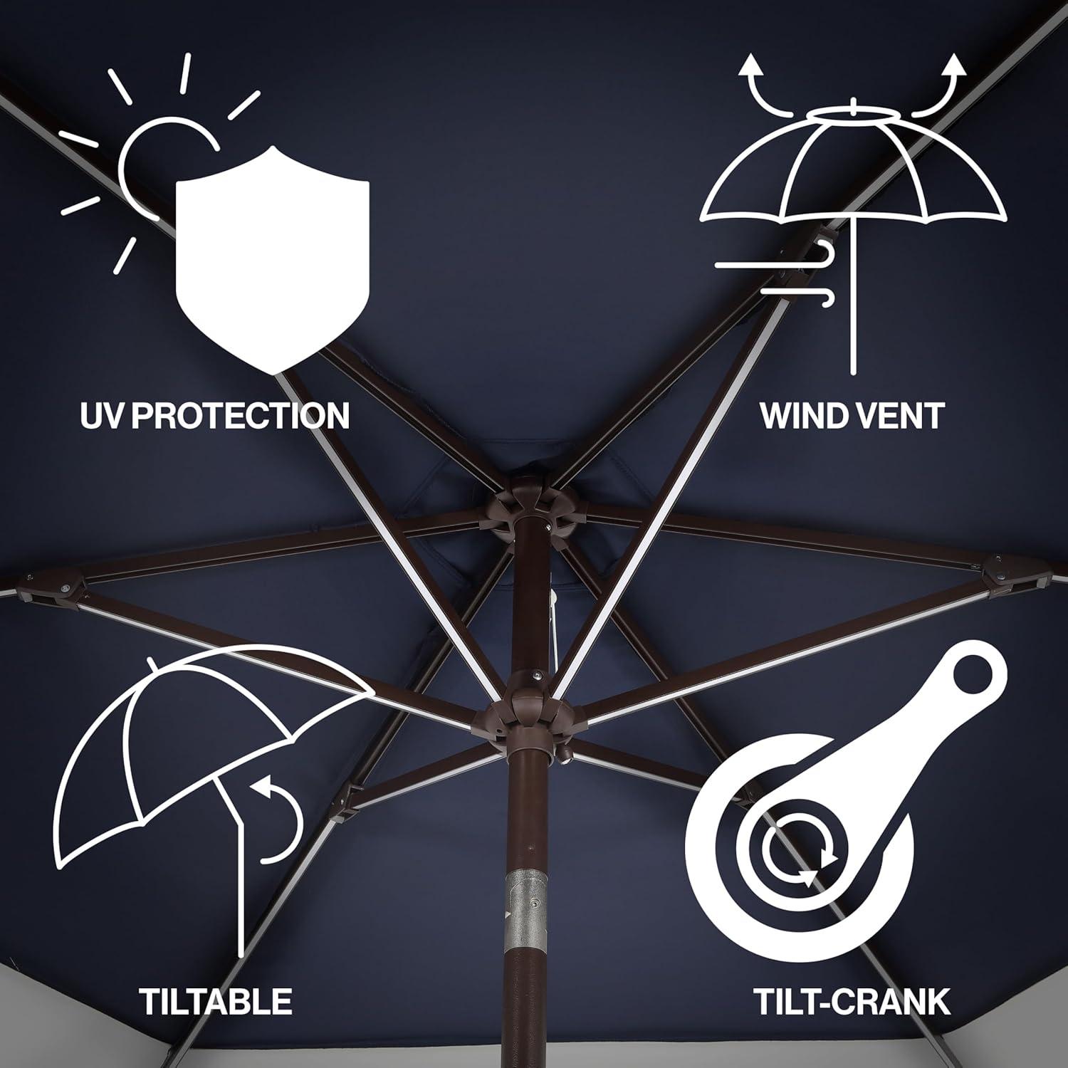 imageJONATHAN Y UMB1100E Spencer 9 ft Classic Coastal 2Tone Solar LED Market Patio Umbrella with 12 LED Strip Lights AutoTilt Crank Protection in GreenWhiteNavyWhite