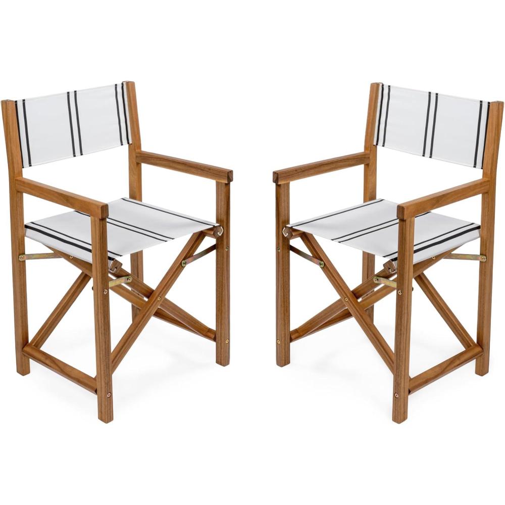 imageJONATHAN Y DRC1000ASET2 Cukor Classic Vintage Outdoor Acacia Wood Folding Director Chair with Canvas Seat MidCentury Modern Traditional Bohemian Coastal Minimalist GrayTeak Brown Set of 2WhiteBlack StripeTeak Brown