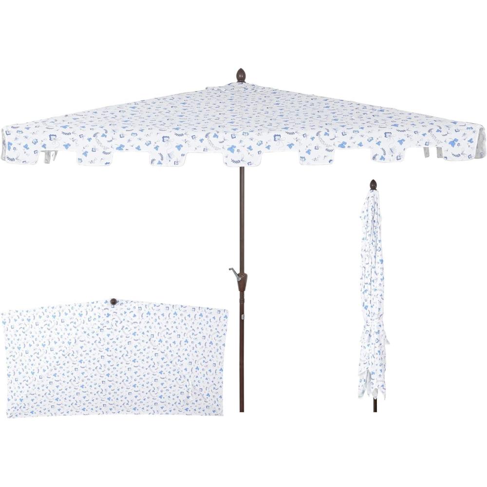 imageJONATHAN Y Half Umbrella UMB1200E Sidney 9 ft Classic MidCentury Rectangular Market Patio with Crank Wind Vent and UV Protection in GreenWhiteBlueWhite