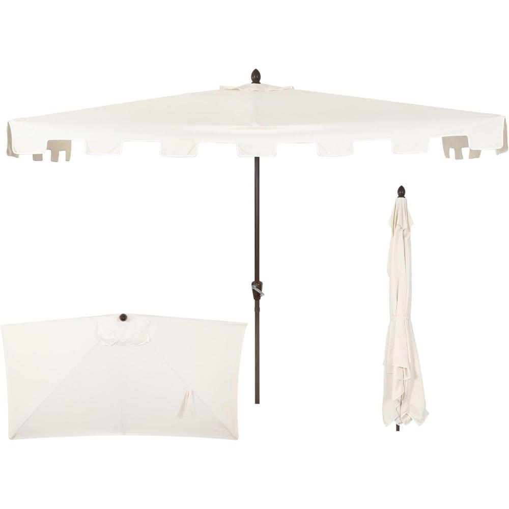 imageJONATHAN Y Half Umbrella UMB1200E Sidney 9 ft Classic MidCentury Rectangular Market Patio with Crank Wind Vent and UV Protection in GreenWhiteCream