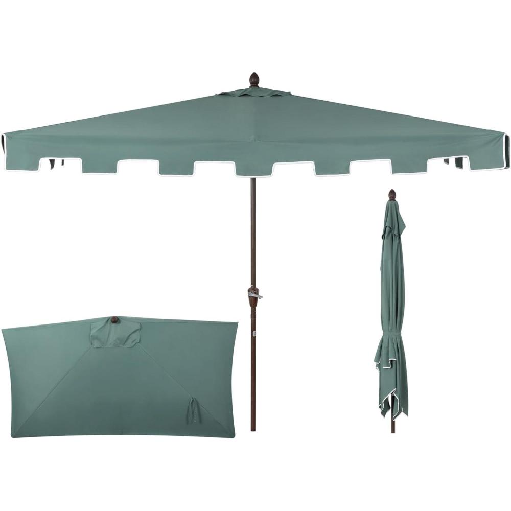 imageJONATHAN Y Half Umbrella UMB1200E Sidney 9 ft Classic MidCentury Rectangular Market Patio with Crank Wind Vent and UV Protection in GreenWhiteGreen