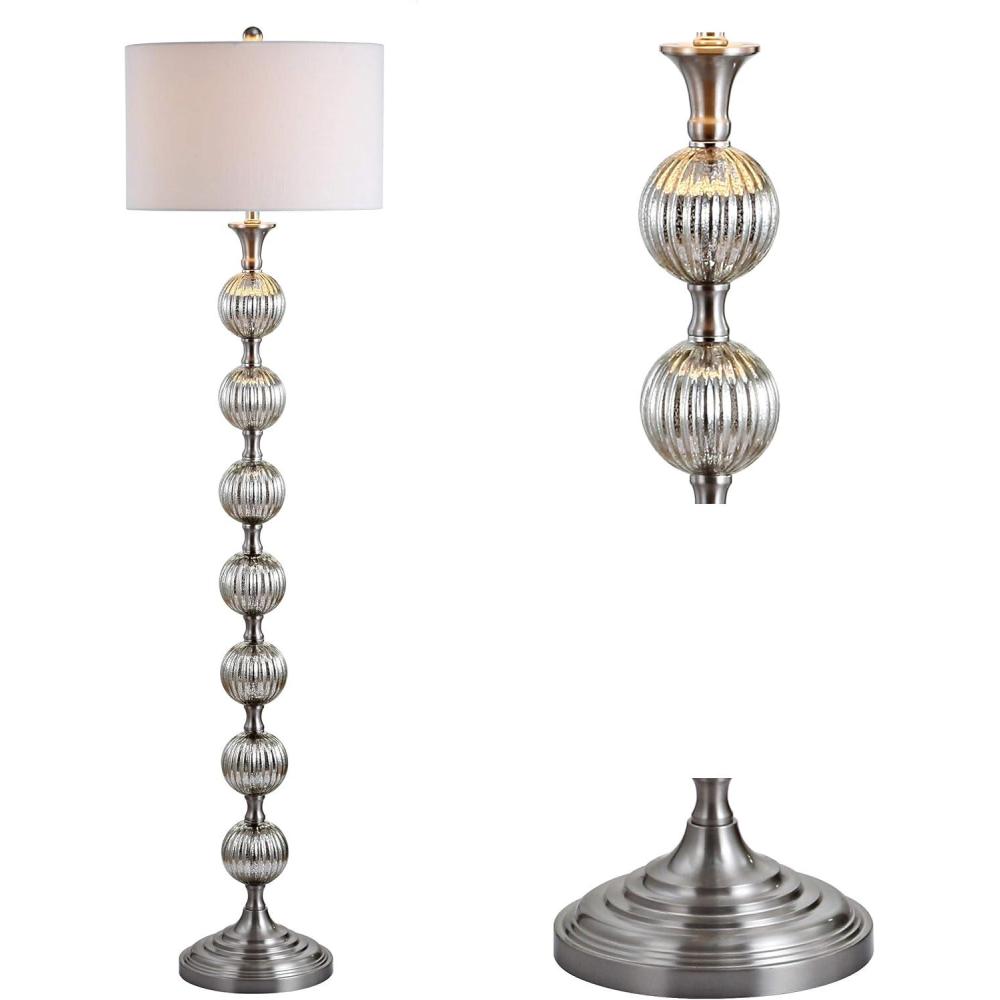 imageJONATHAN Y JYL1019A Oslo 605quot GlassMetal LED Floor Lamp Contemporary Modern Traditional Elegant Office Living Room Family Room Dining Room Bedroom Hallway Foyer Mercury Silver