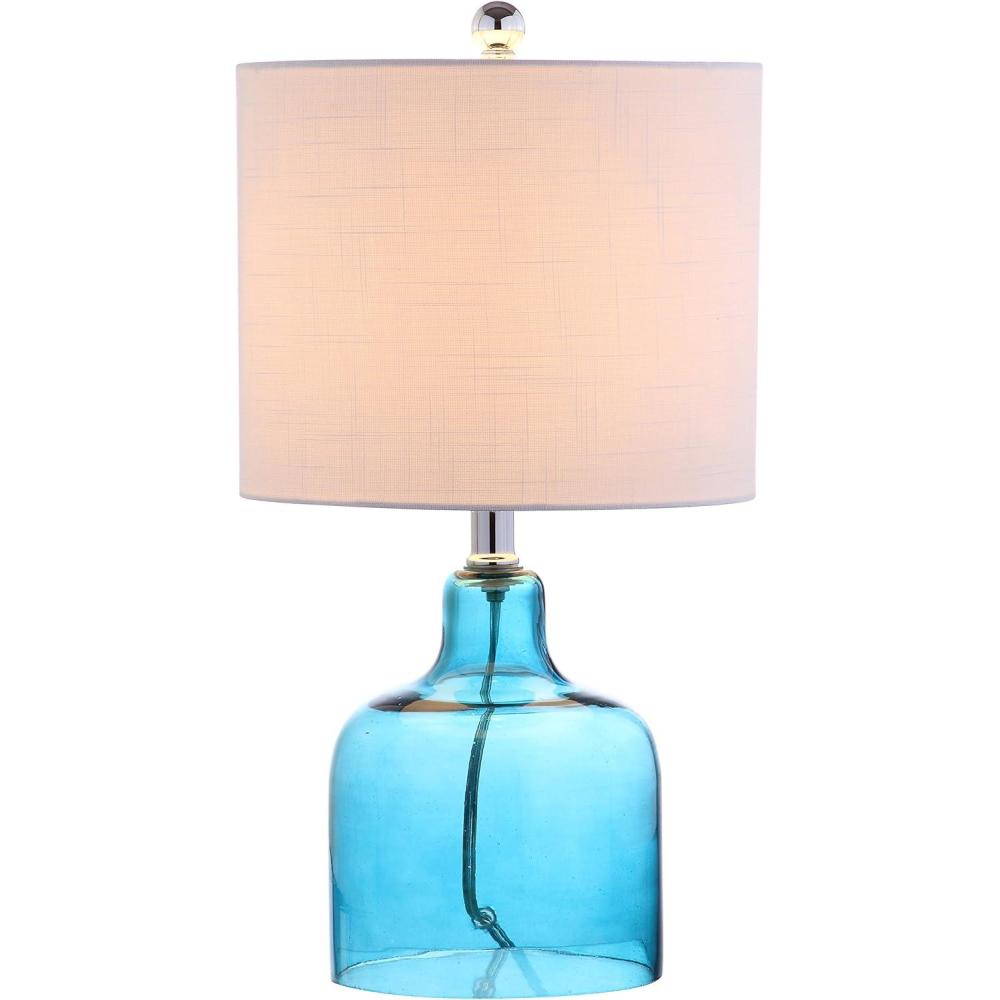 imageJONATHAN Y JYL1036C Gemma 19quot Glass Bell LED Table Lamp Transitional Minimalist Midcentury Coastal Elegant Office Living Room Family Room Dining Room Bedroom Hallway Foyer ClearMoroccan Blue